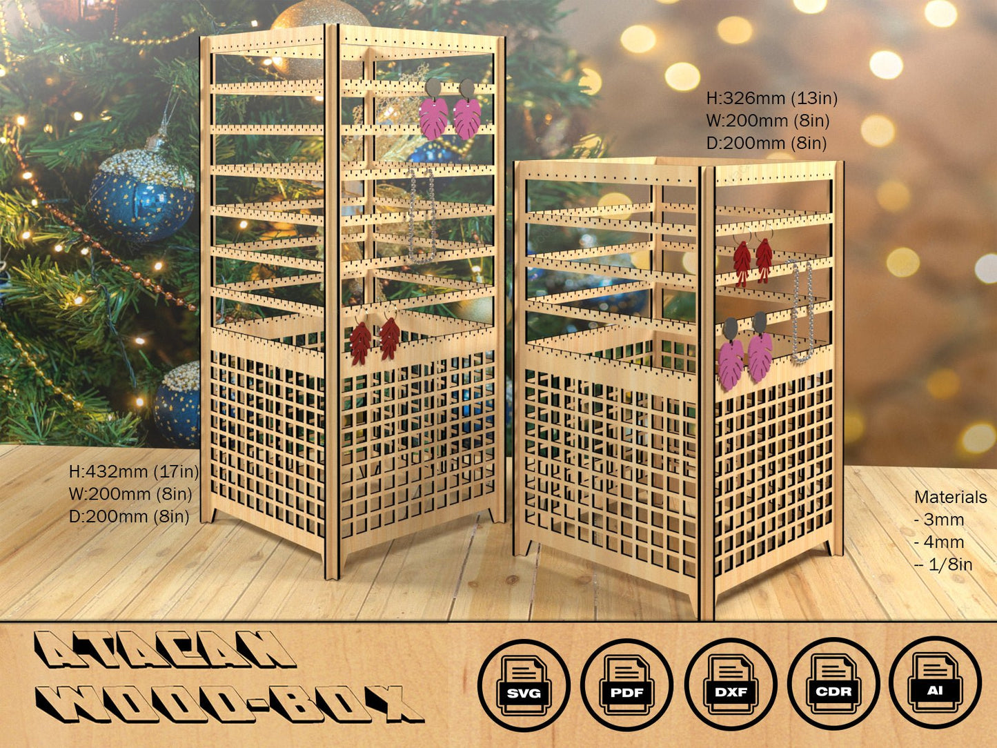 Earrings Necklace Jewelry Extendable Display Stands / Wood Ornament Holder Displays / Keychains Stand Laser Cut Files SVG DXF Ai CDR 396