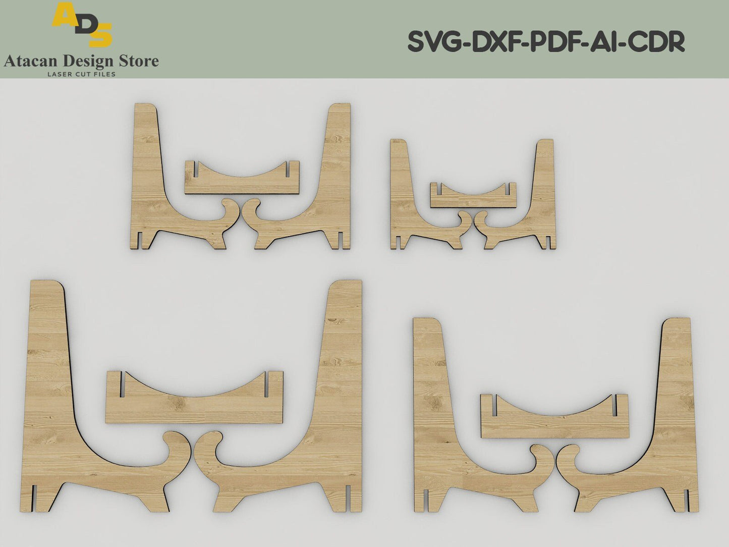 Easels Plate Stand Holder Display Stands / Glowforge laser cut svg files / Laser Ready file ADS088