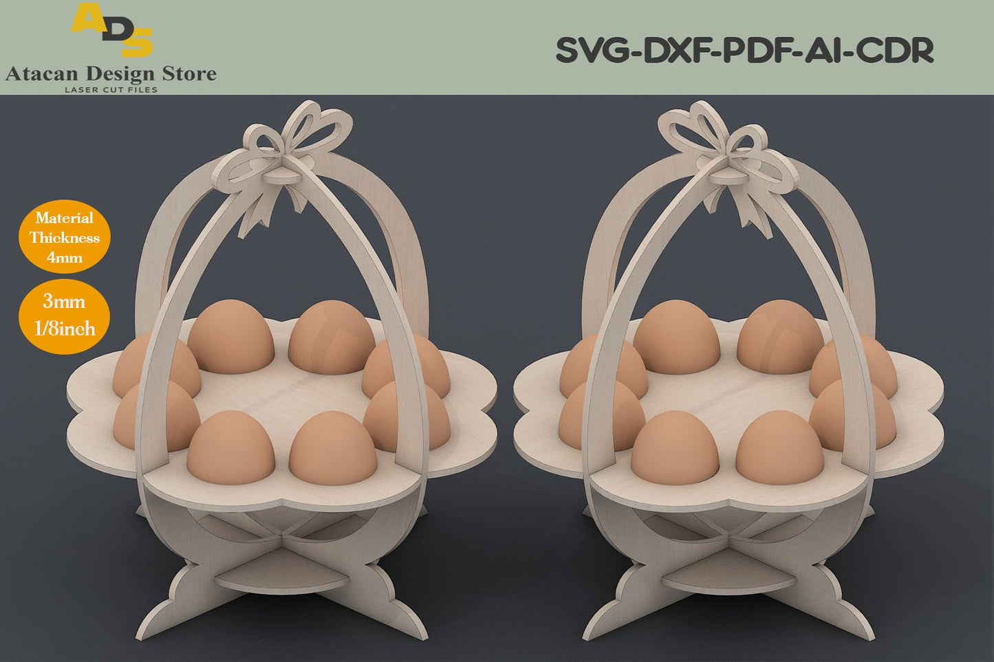 Egg Stand laser cut file / Egg Holder Laser Model / Easter Basket vector cut files / Glowforge cutting files ADS157