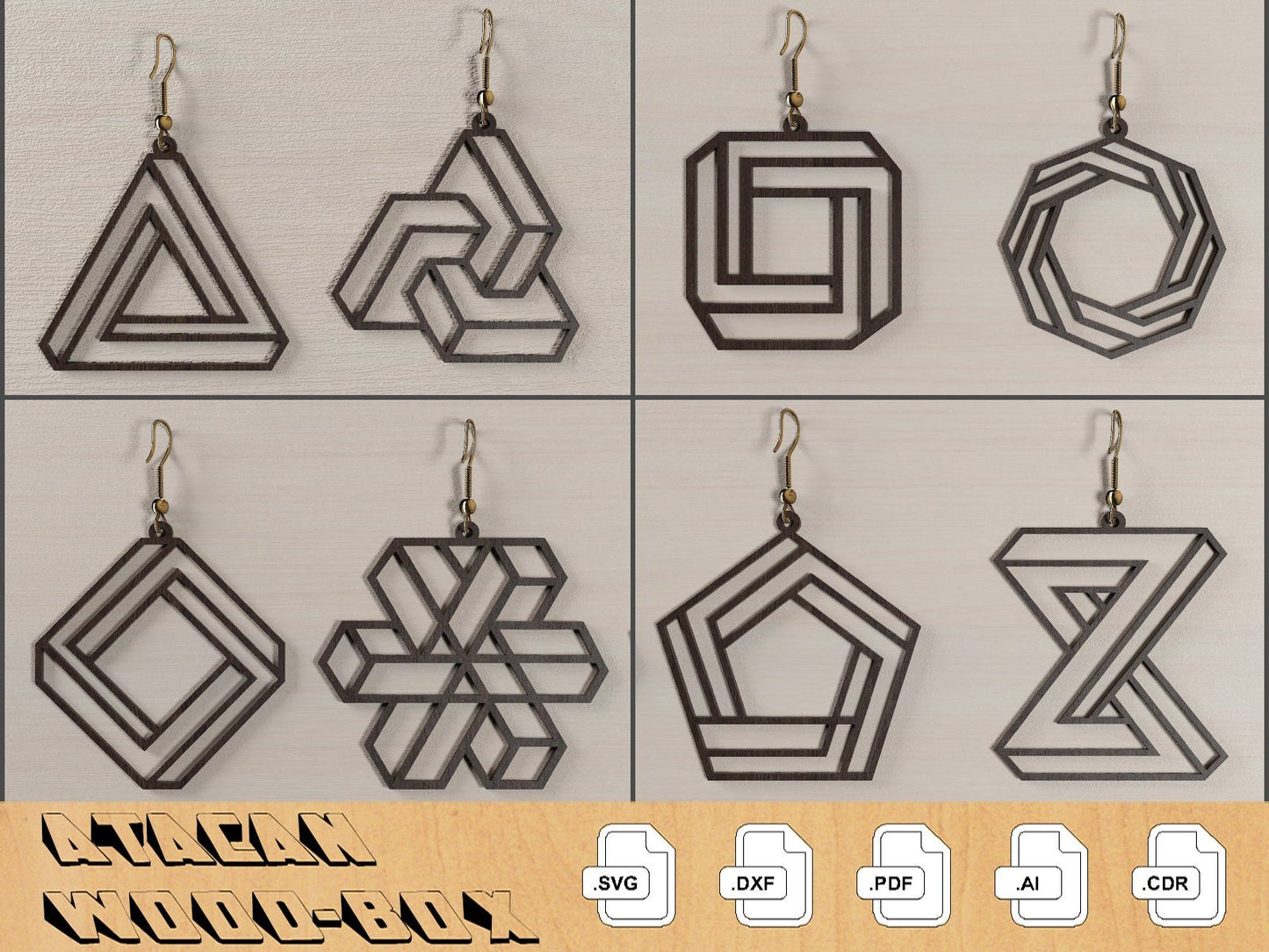 Elegant Geometric Earrings decorative Craft Jewelry Pendants Set laser cut SVG, DXF CDR Ai 316