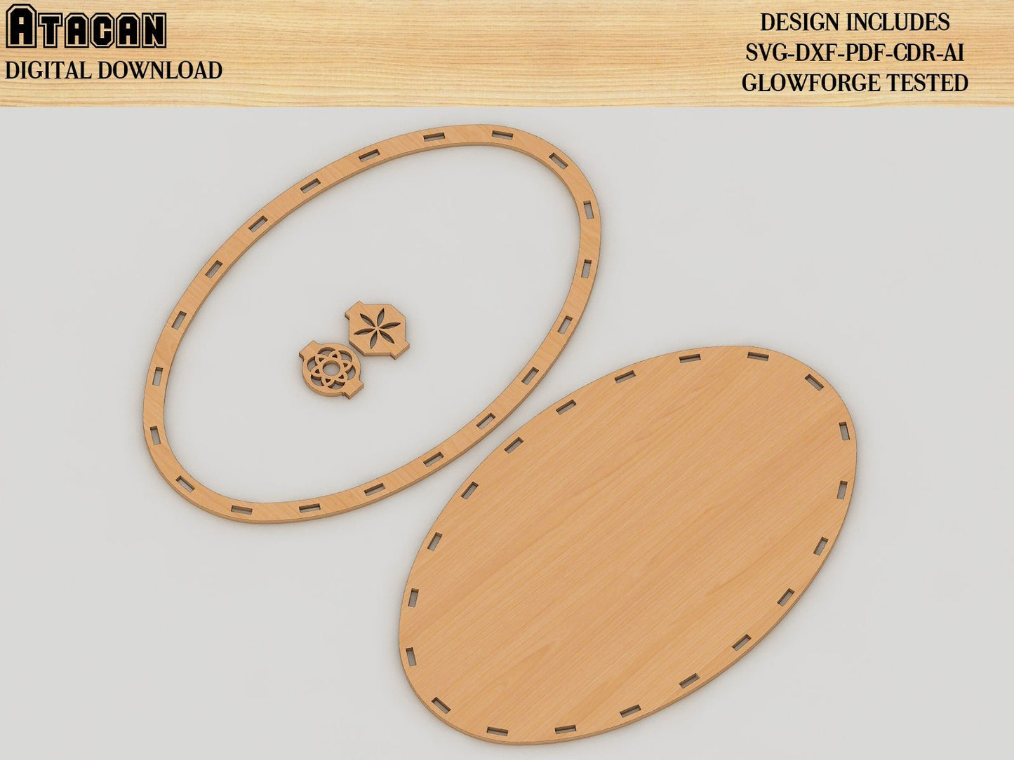 EllipseTray Svg file , Circle Tray Laser Cut files, CNC plan Tray Template 319