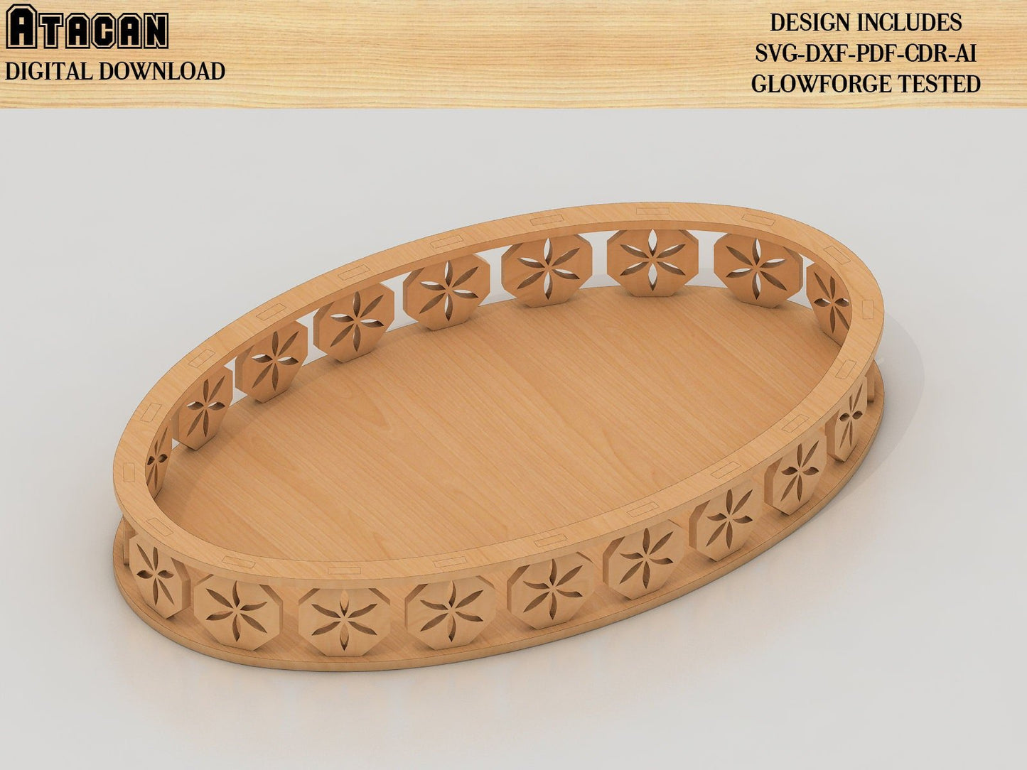 EllipseTray Svg file , Circle Tray Laser Cut files, CNC plan Tray Template 319
