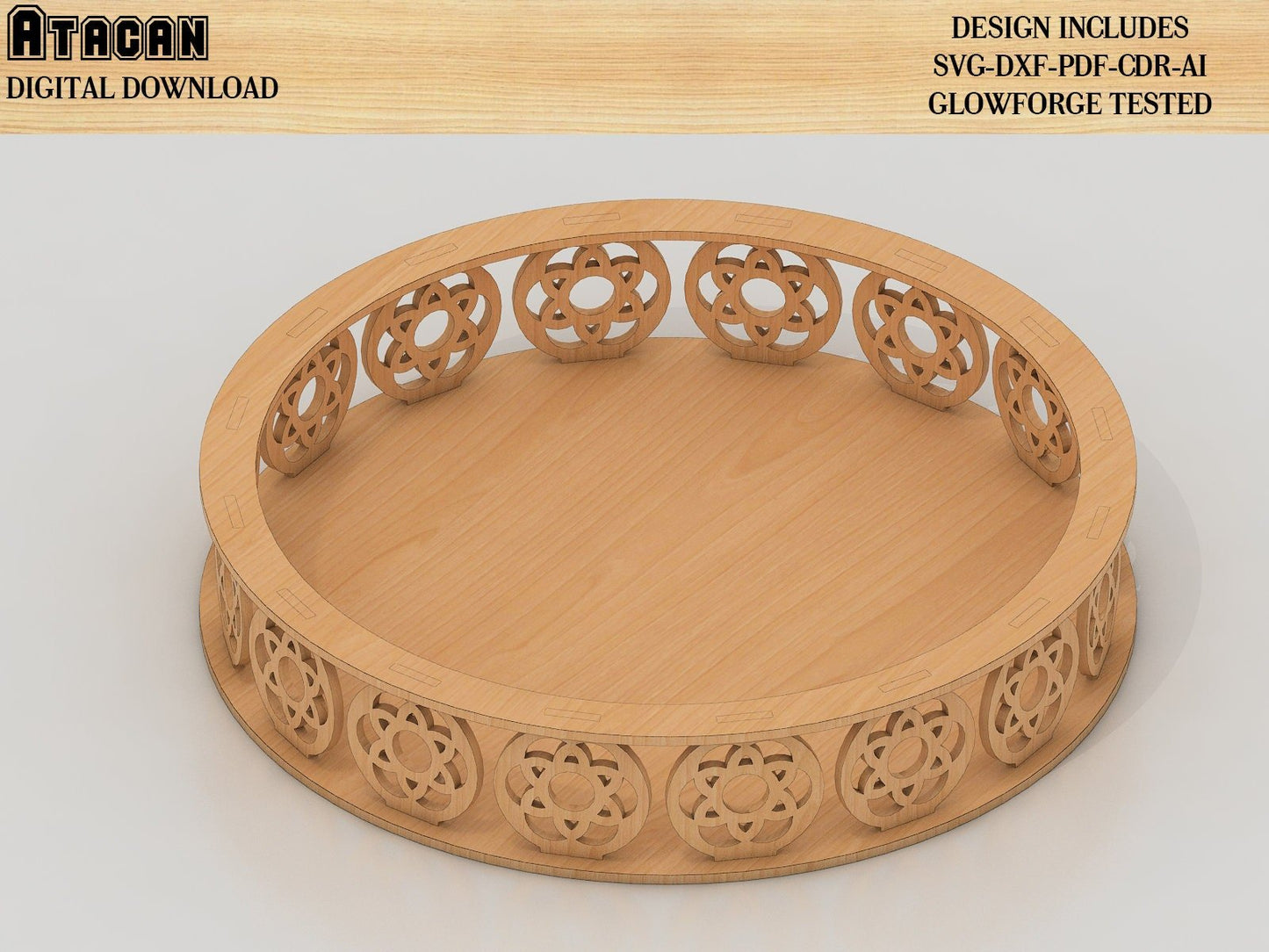 EllipseTray Svg file , Circle Tray Laser Cut files, CNC plan Tray Template 319
