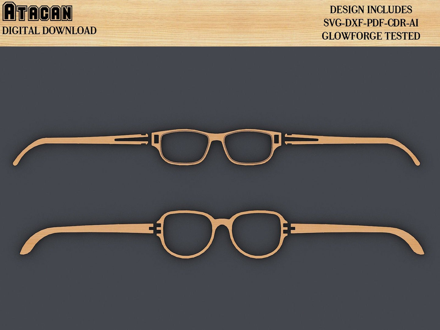 Eyeglass Laser cut files / Wooden MDF Glasses craft shape laser cut / Glowforge SVG file 324