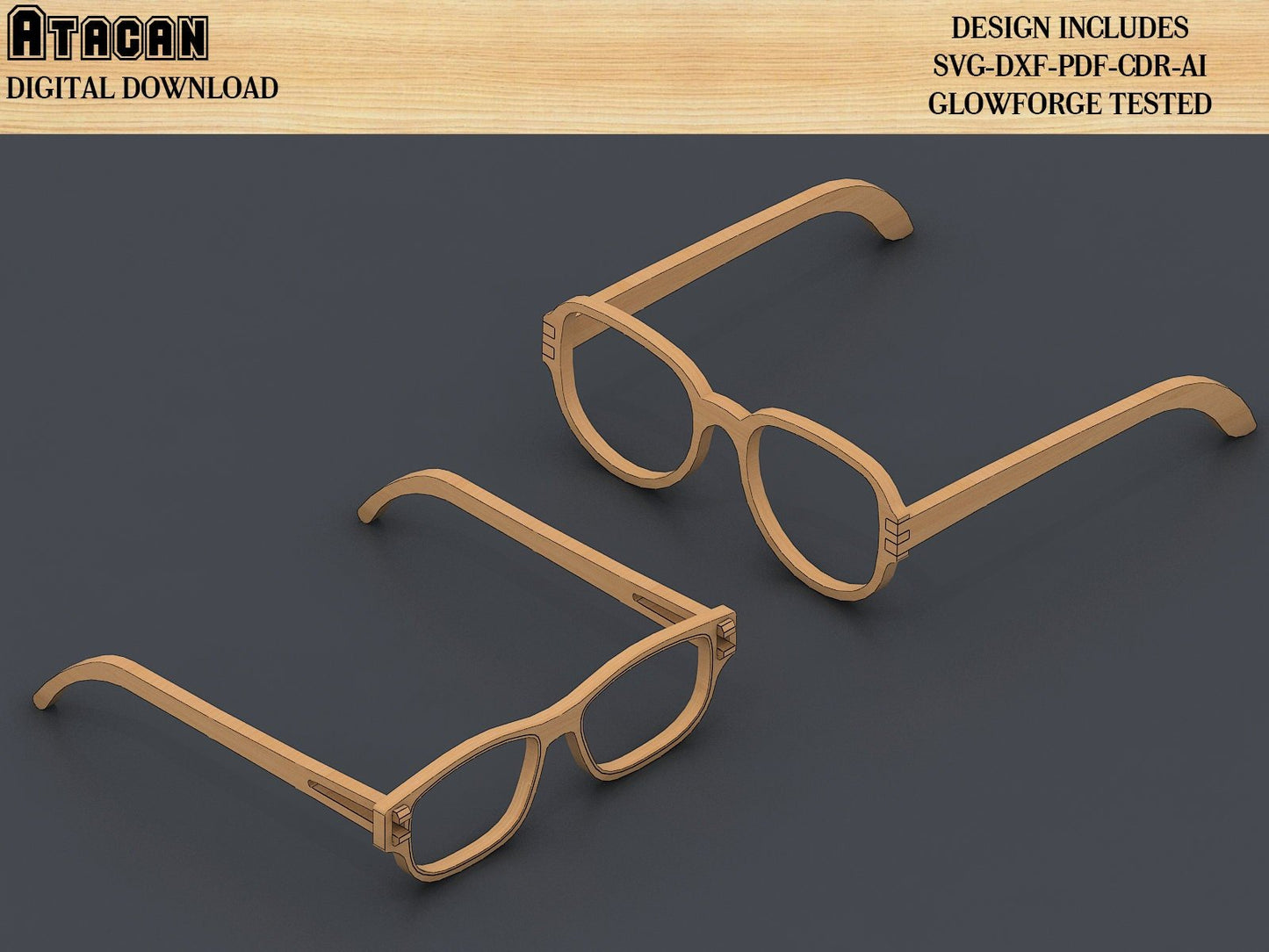 Eyeglass Laser cut files / Wooden MDF Glasses craft shape laser cut / Glowforge SVG file 324