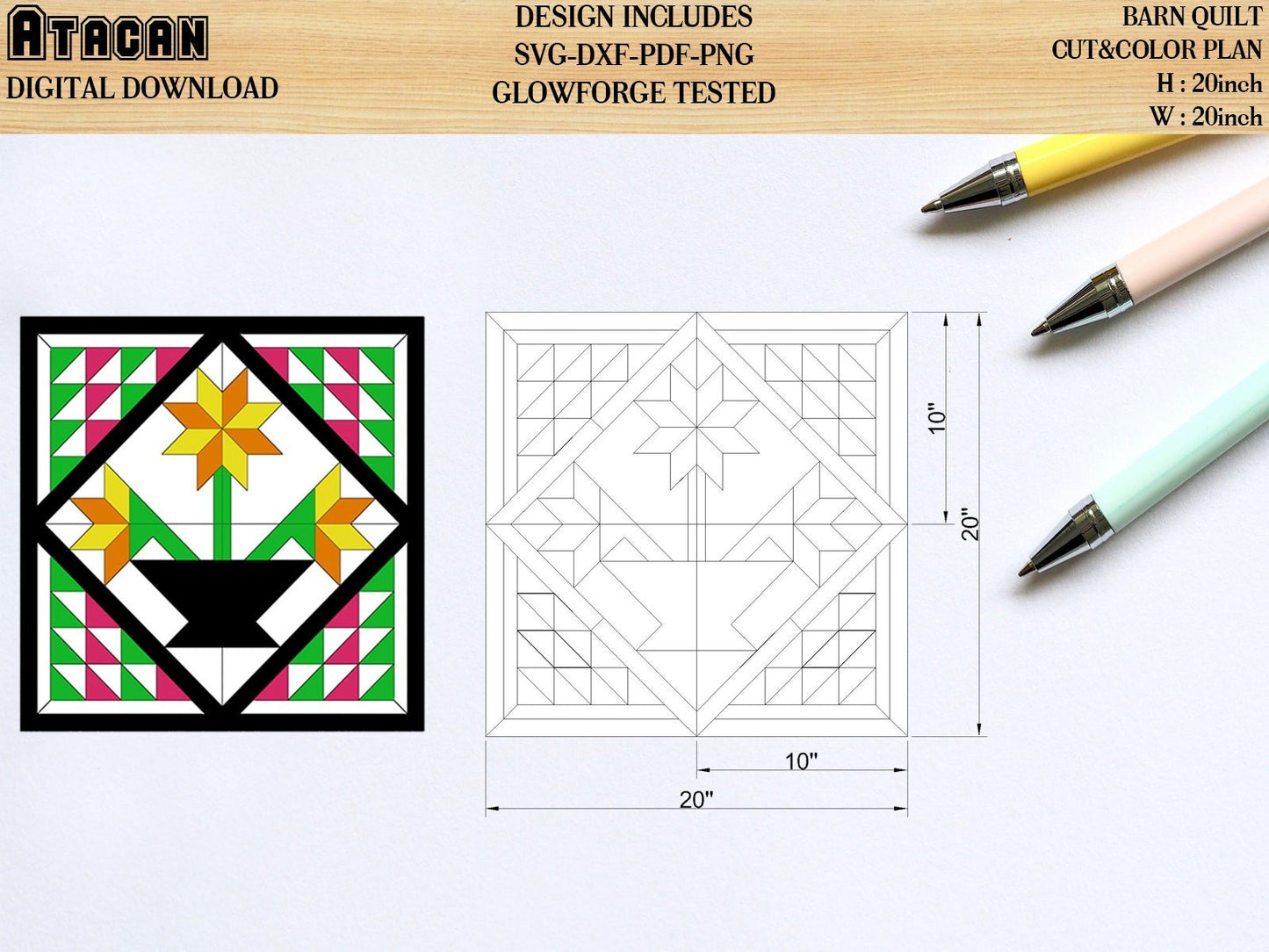 Farmhouse Quilt SVG laser cut file for Glowforge projects inspired wall art Chevron Southwest Arrow designs Home decor 20x20 inch quilt 009