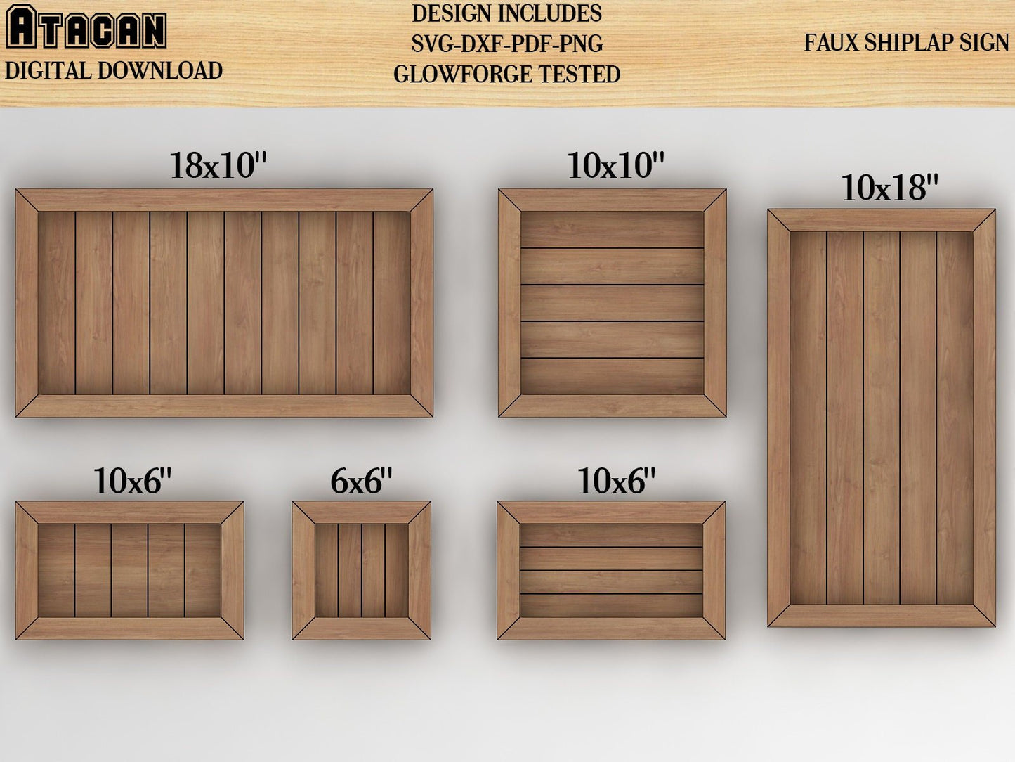 Faux Shiplap Sign Backers with Mitered Frames SVG for Glowforge with back Frame Template for Glowforge patterns Square Rectangle frame 024