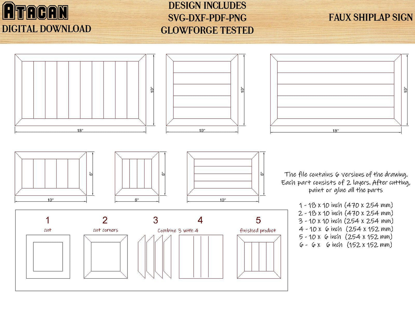 Faux Shiplap Sign Backers with Mitered Frames SVG for Glowforge with back Frame Template for Glowforge patterns Square Rectangle frame 024