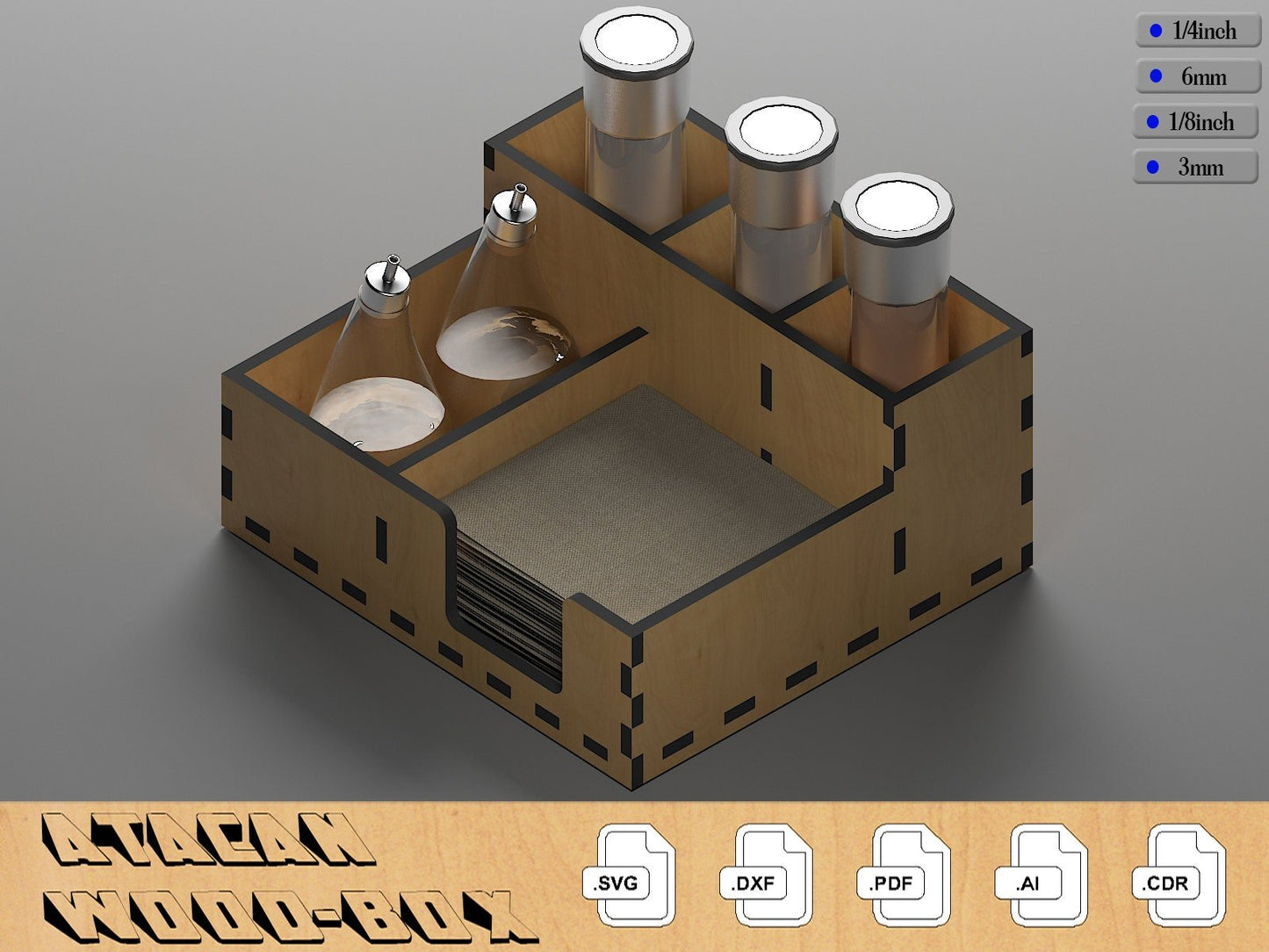 Fork and Napkin Holder / Salt and Pepper Shaker / Laser Cut Box Files SVG, DXF, CDR 293