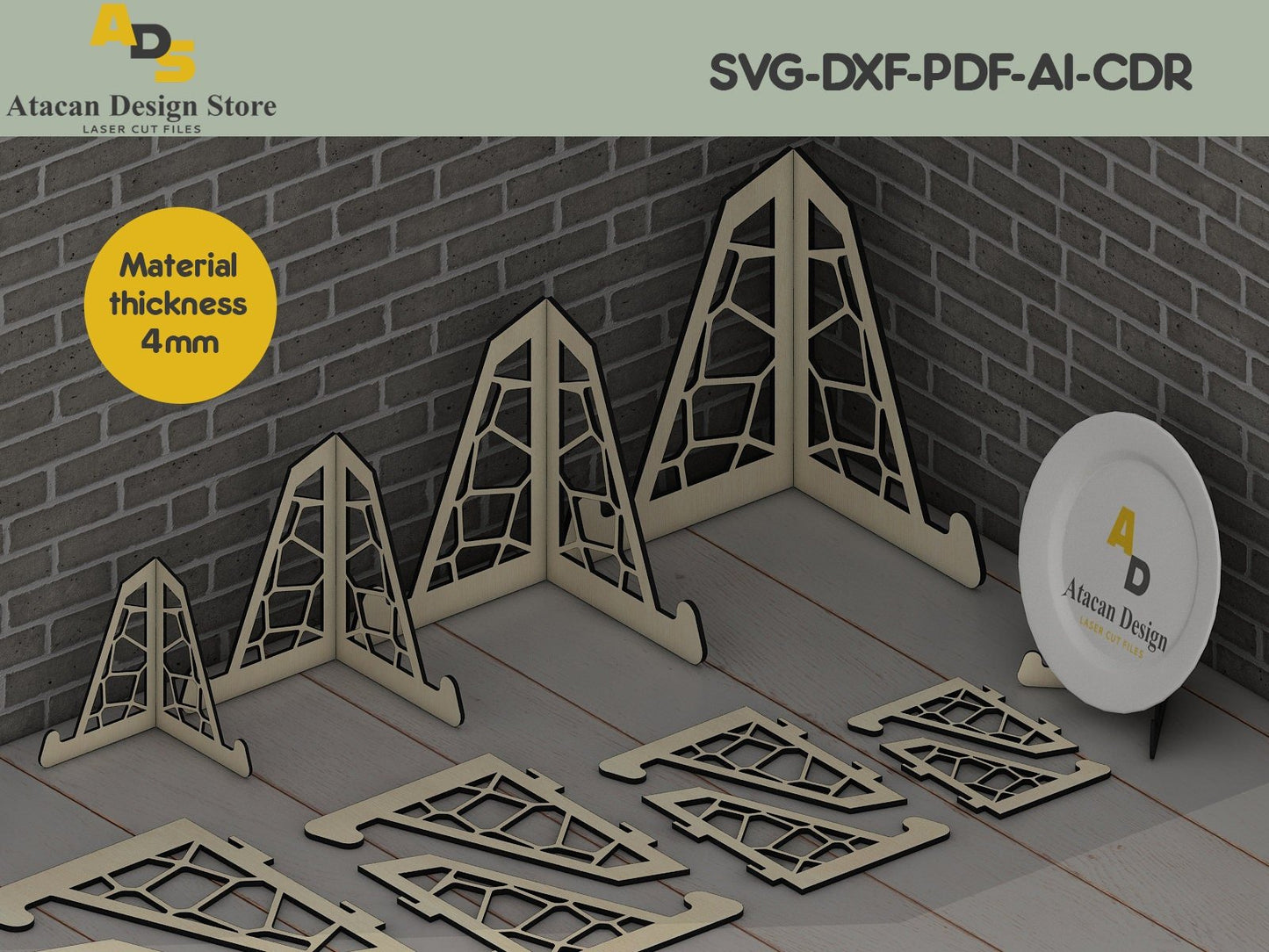 Frame Easel for Counter /Frame Stands / Plate Holder / SVG DXF digital download files ADS058