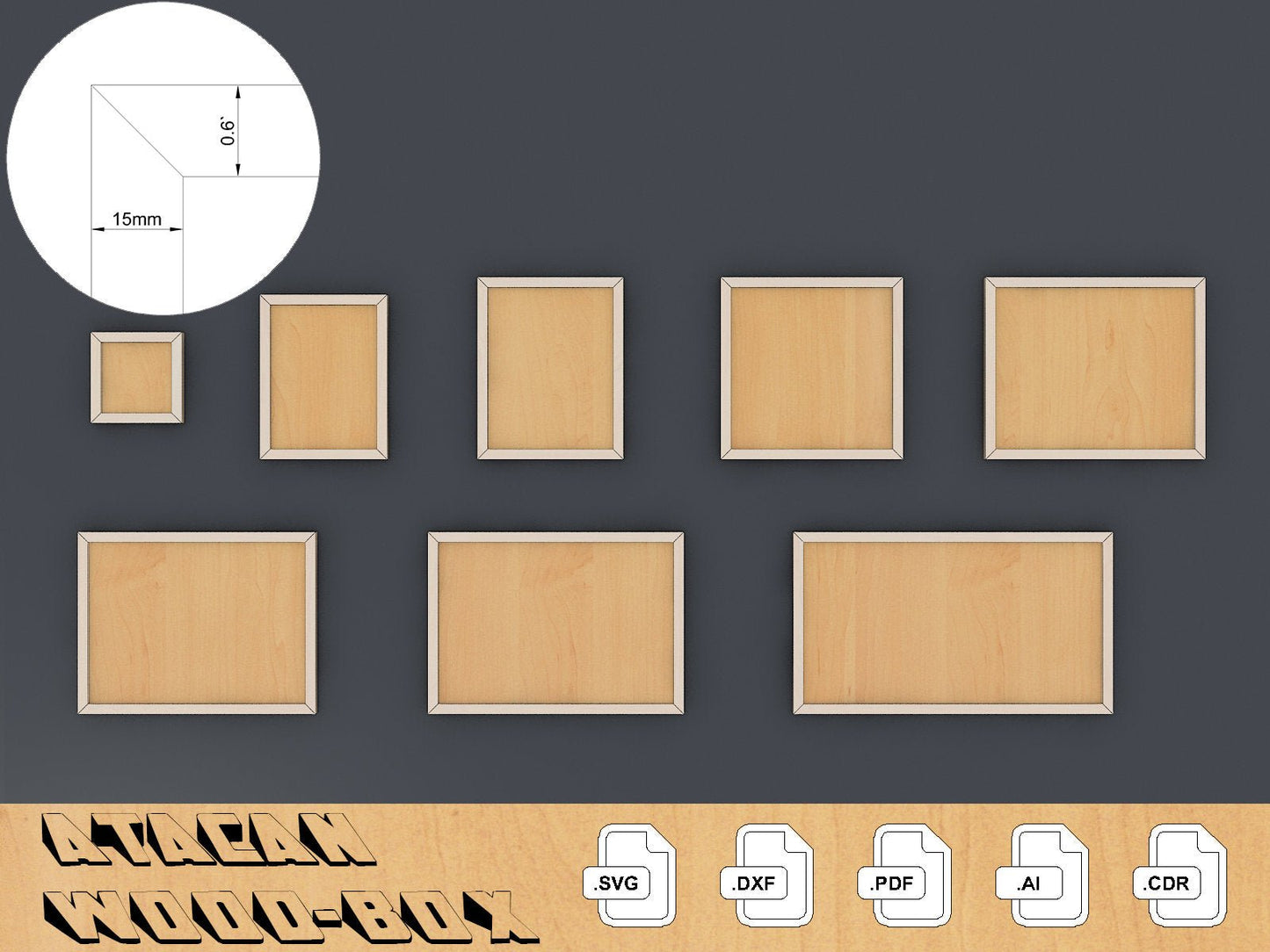Frames Laser SVG cut files - Photo frame bundle - Glowforge Digital Download 038