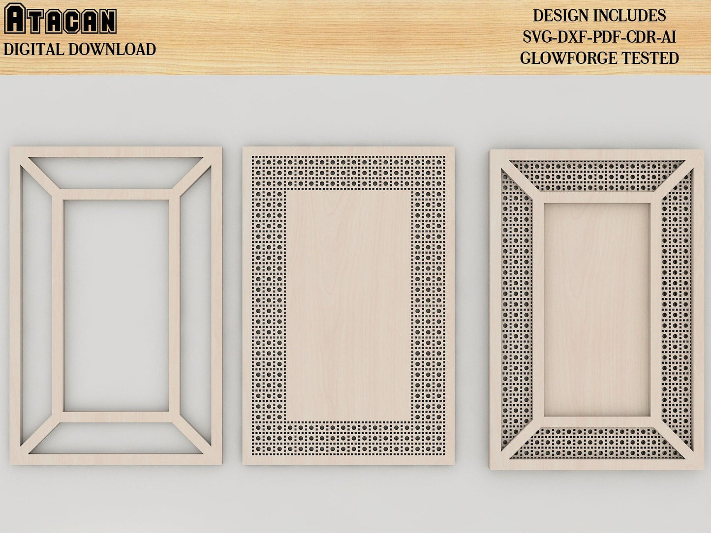 Frames Pattern Files - Frames Laser Cut file - Rattan Glowforge file - Cane webbing 416