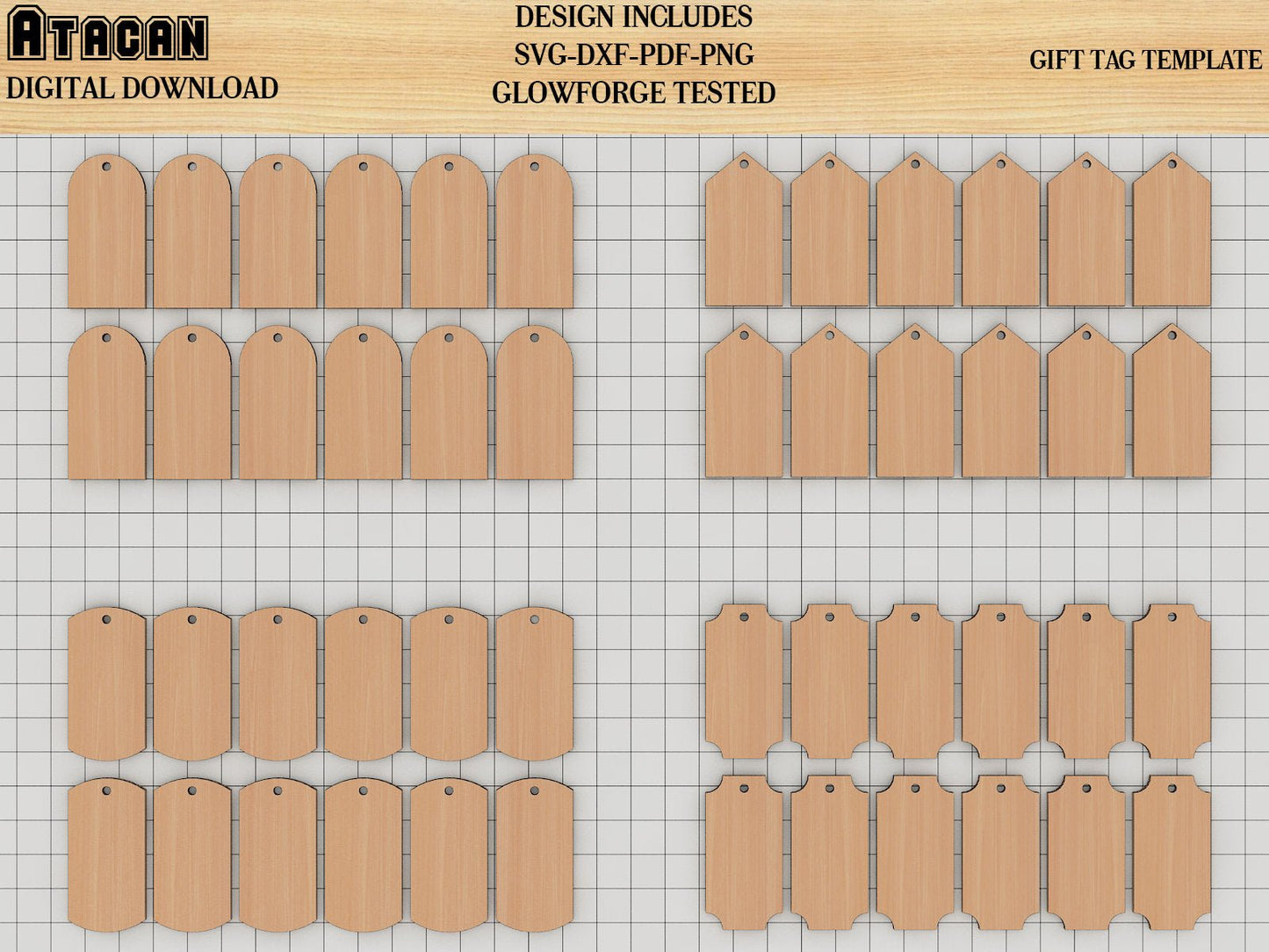 Gift Tag Laser cut Templates 16 Design, Gift Labels Tags Template SVG, PDF, PNG, Dxf files 238