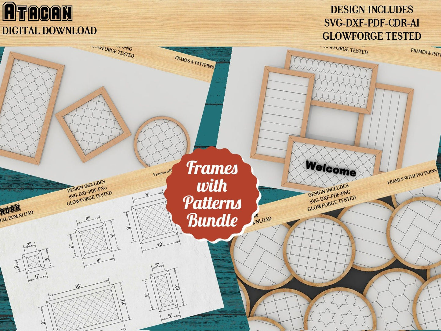 Glowforge SVG File / Circle rectangle square frames / Score Lines / Farmhouse Frames / Shiplap laser cut files 418