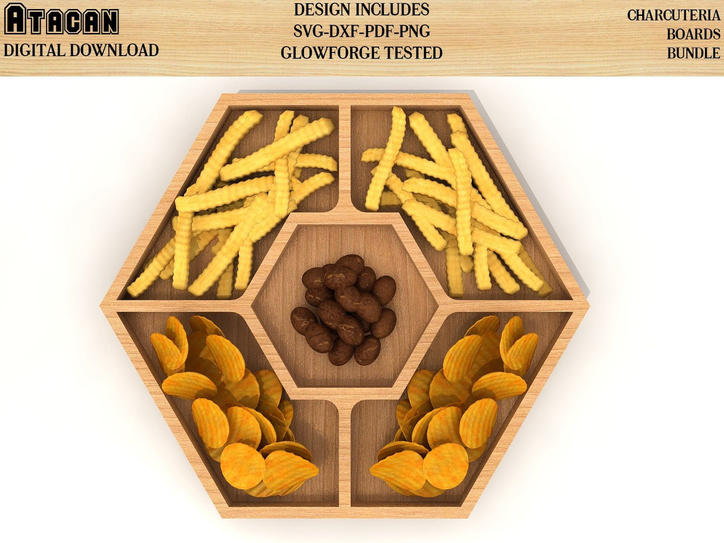 Hexagon Charcuterie Board Svg bundles - Hexagon Laser Cut Files - Glowforge Ready 131
