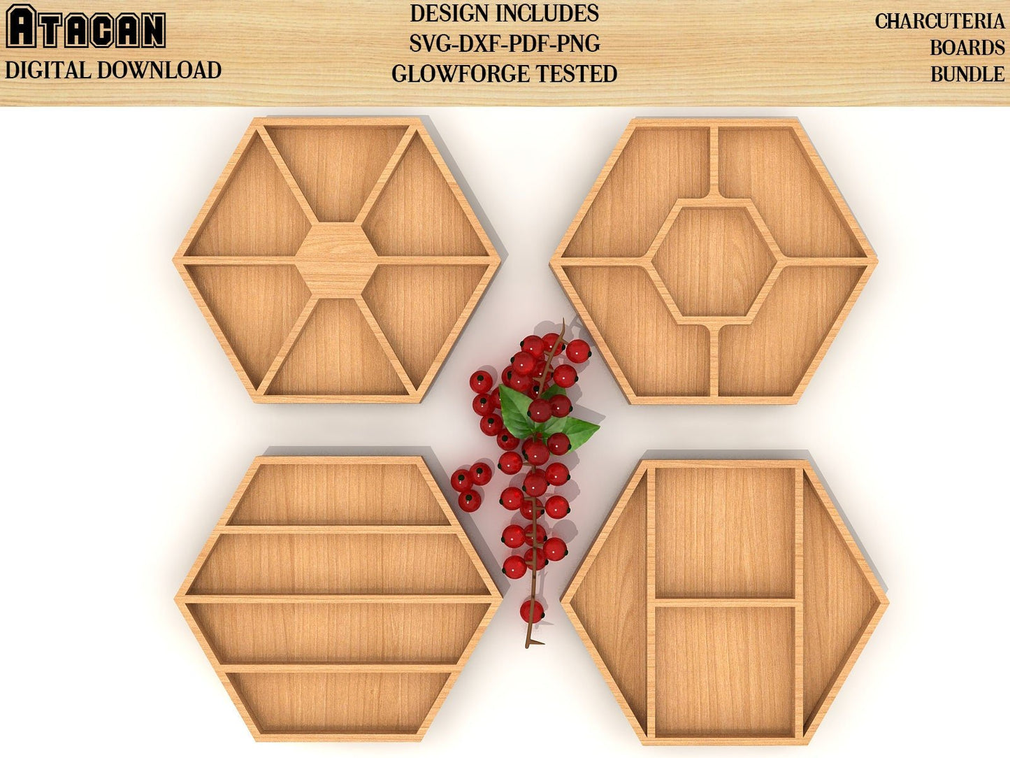Hexagon Charcuterie Board Svg bundles - Hexagon Laser Cut Files - Glowforge Ready 131