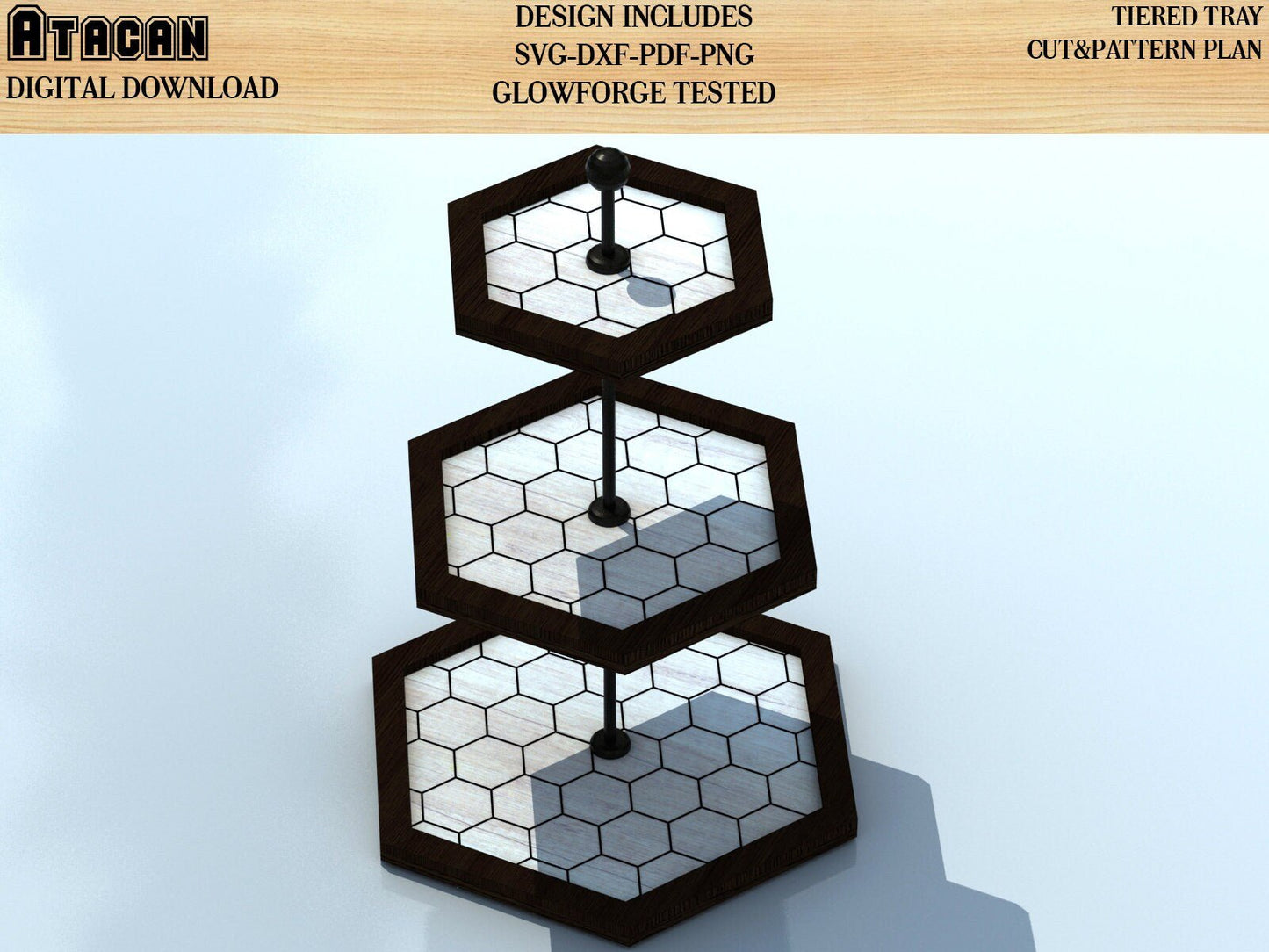 Hexagon Three Tier Tray SVG-DXF File PATTERN included 079