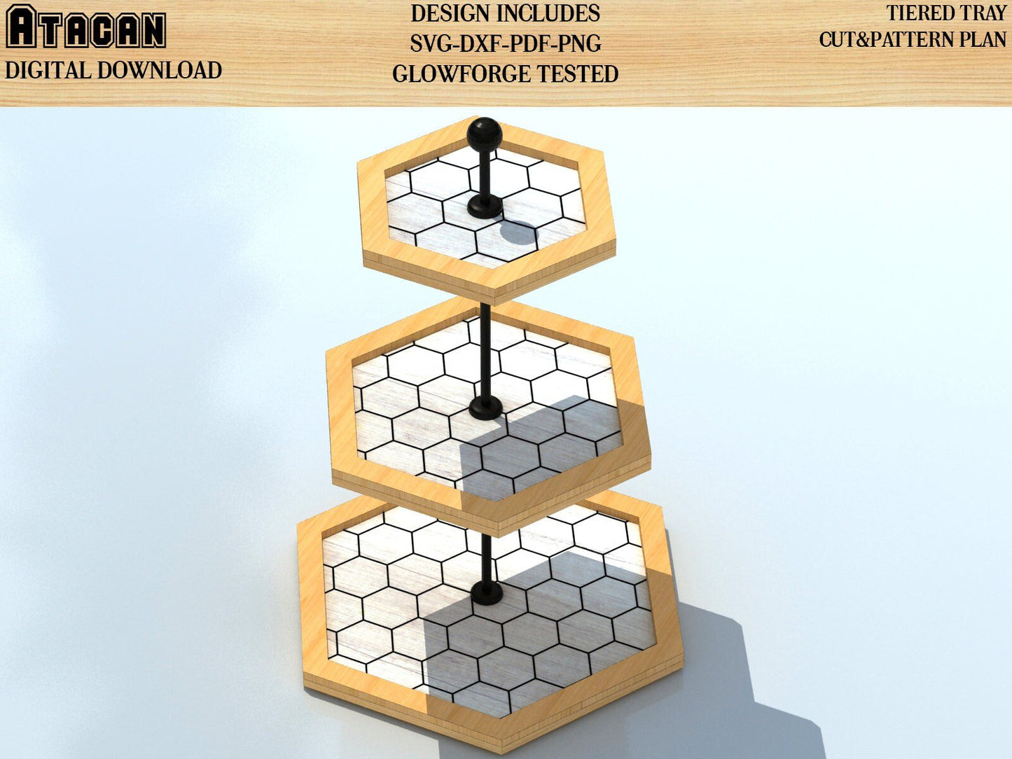 Hexagon Three Tier Tray SVG-DXF File PATTERN included 079