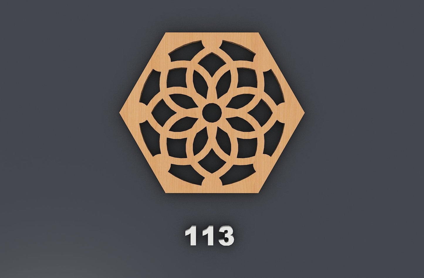 Hexagonal Mandala Wood Metal Coasters, Wall Decor vector files, CNC Laser cut Glowforge SVG File 339