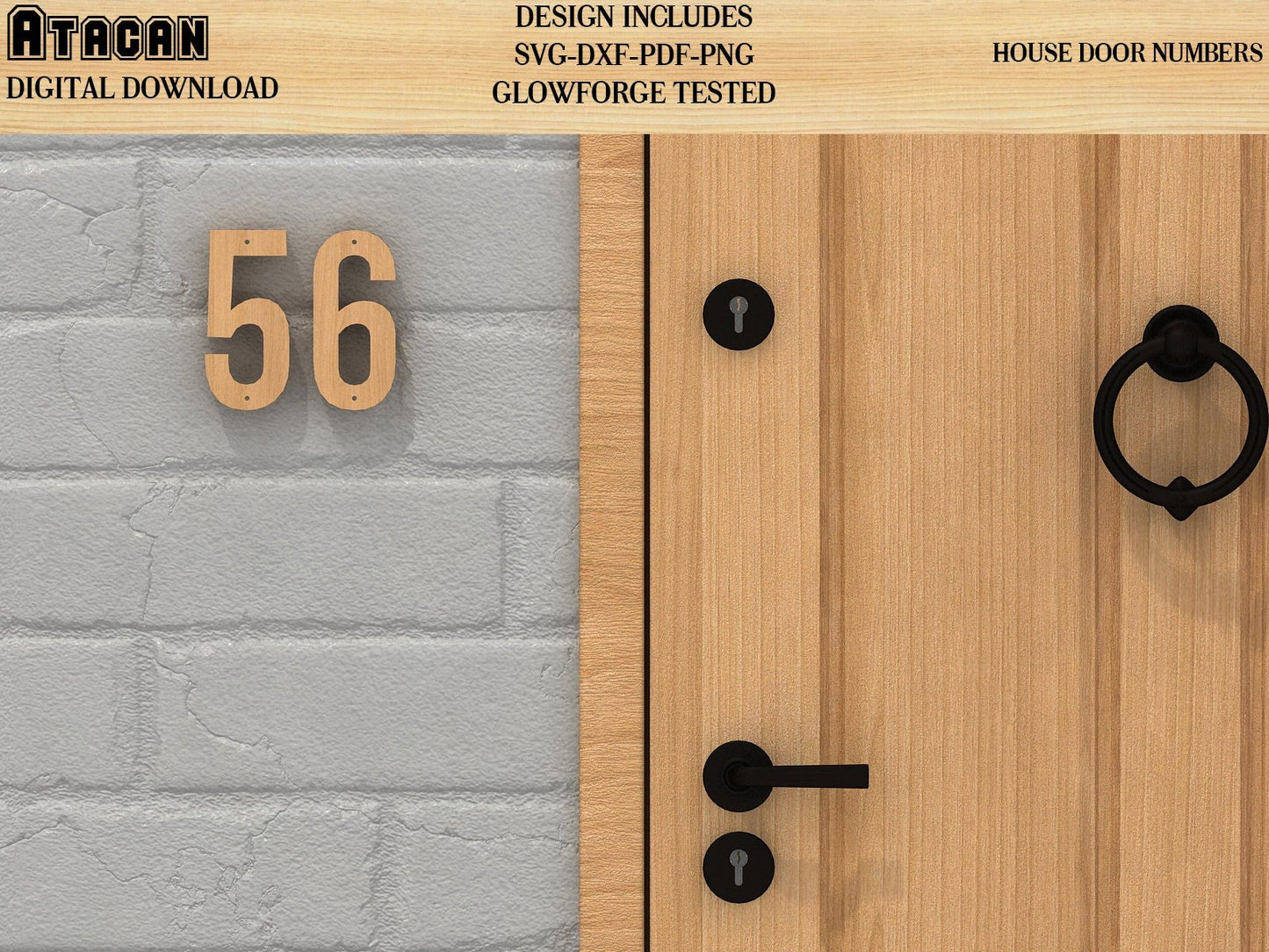 House Door Hole Numbers SVG Laser Cut vector files / Stencil Number / wood signs cutout shape 100