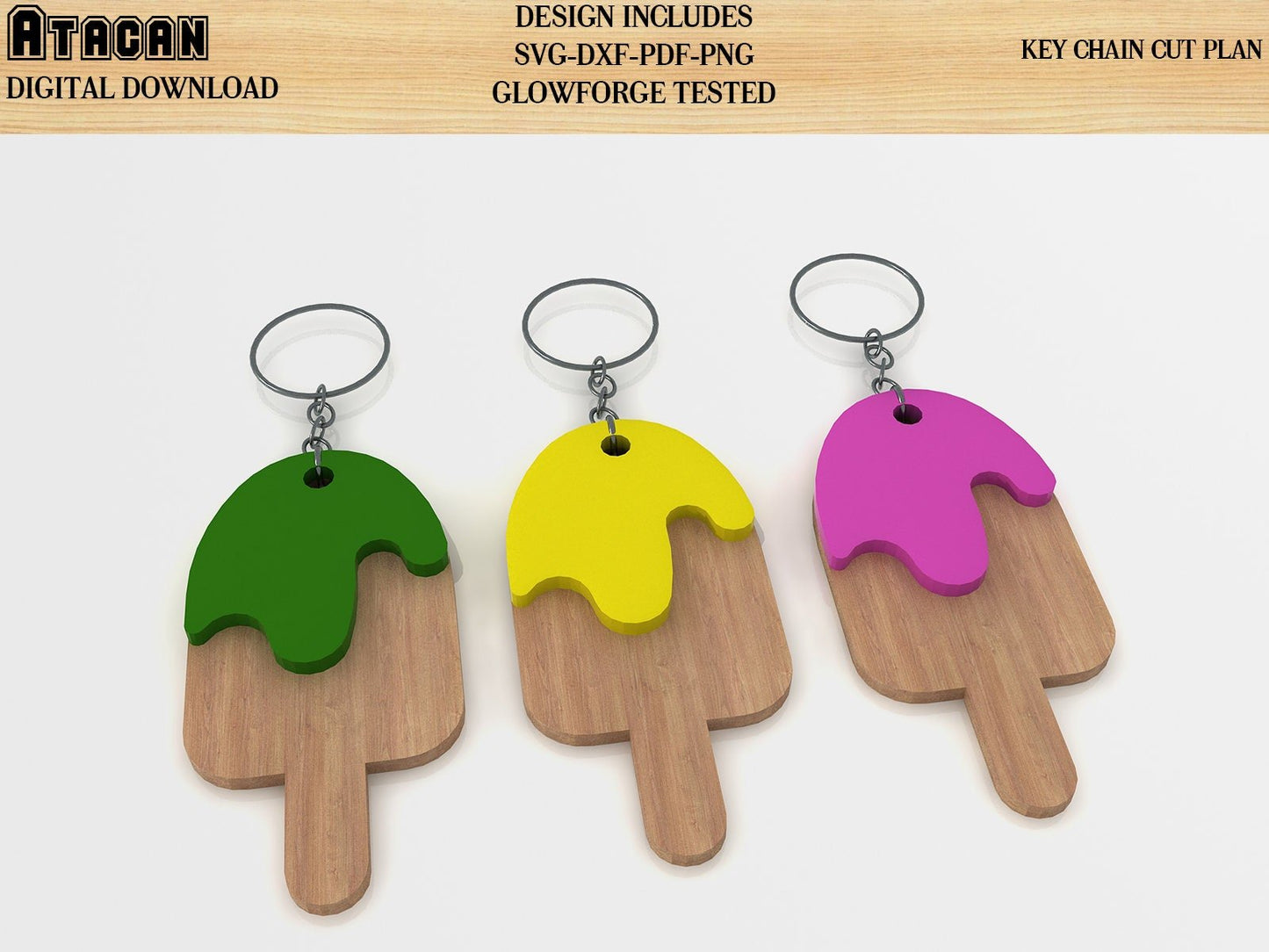 ice cream key chain laser cut svg files wooden keyring summer gift 069