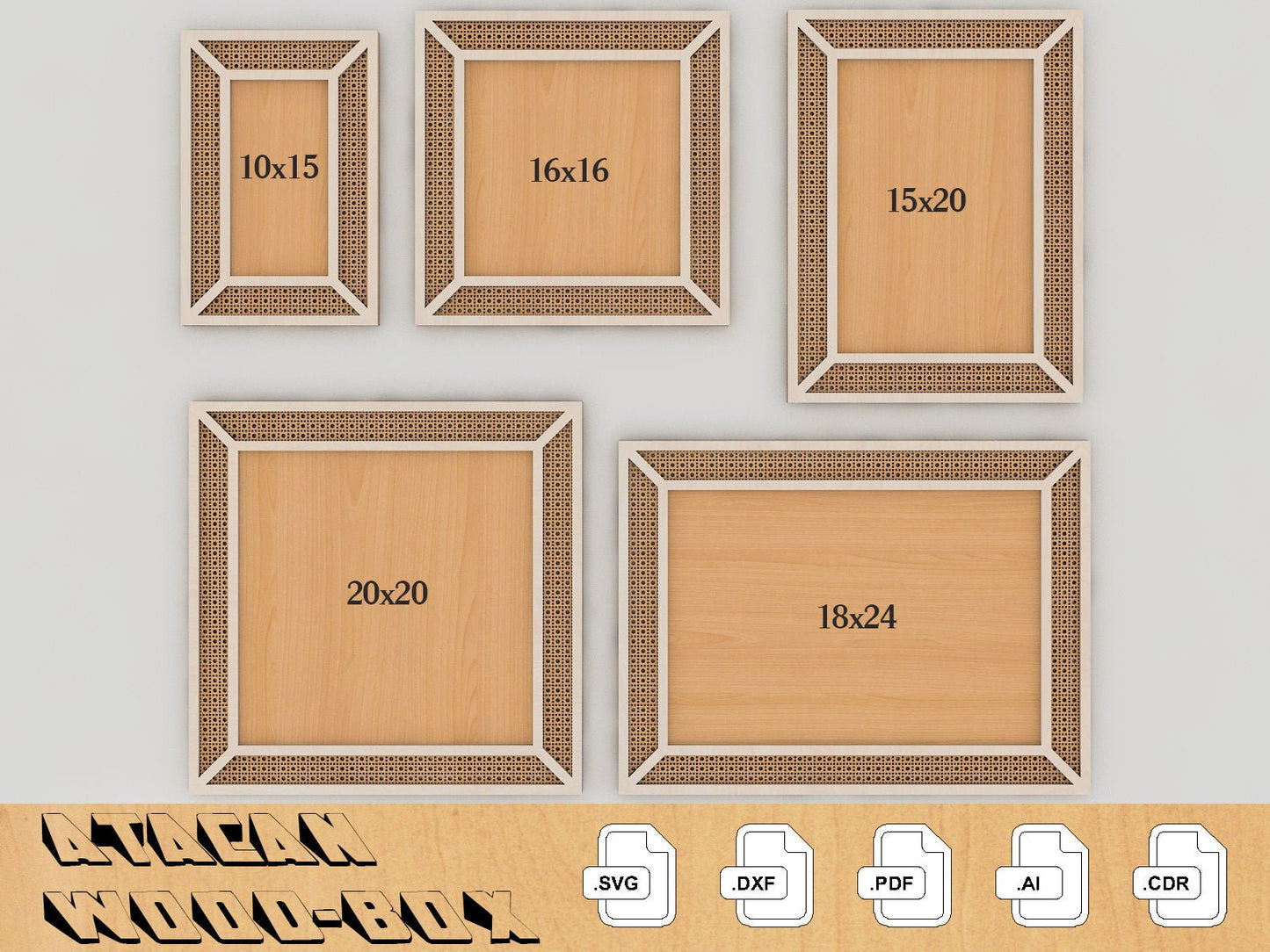 Interchangeable Rattan Frame Cut File - Rattan Laser File - Boho Frame Glowforge file 240