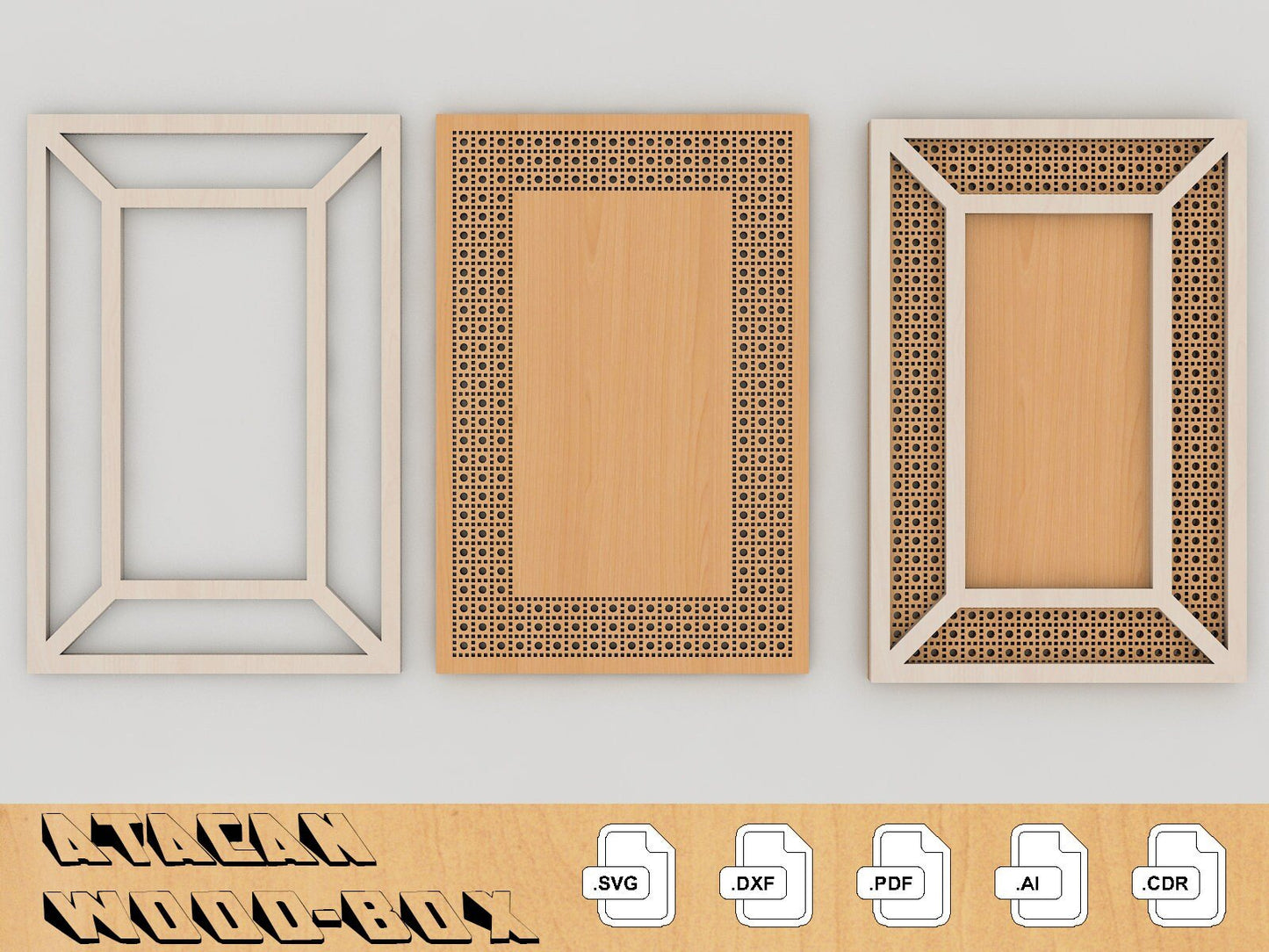 Interchangeable Rattan Frame Cut File - Rattan Laser File - Boho Frame Glowforge file 240