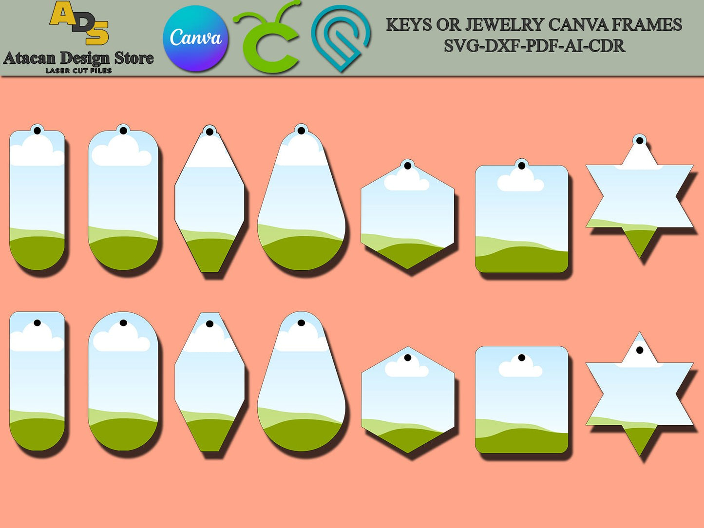 Keychain Templates for Canva / Keychain Canva Frames / Easy Drag and Drop Designs SVG DXF Ai CDR 329