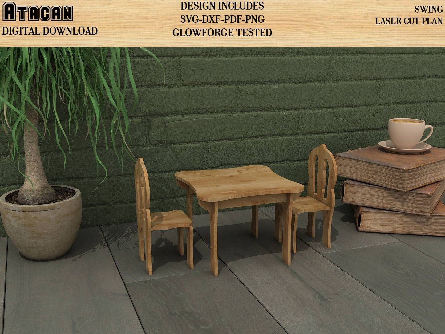 Kid Table and Chair Laser cut Svg files / Todler table chair cutting file / Miniature chair glowforge digital download 179