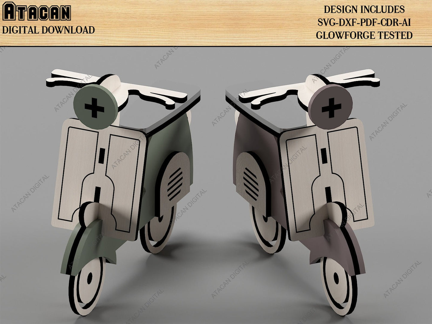 Lambretta Scooter Vespa Cut Files / Wooden Box House Shaped / Layered Round Christmas Decor SVG DXF CDR Ai 502