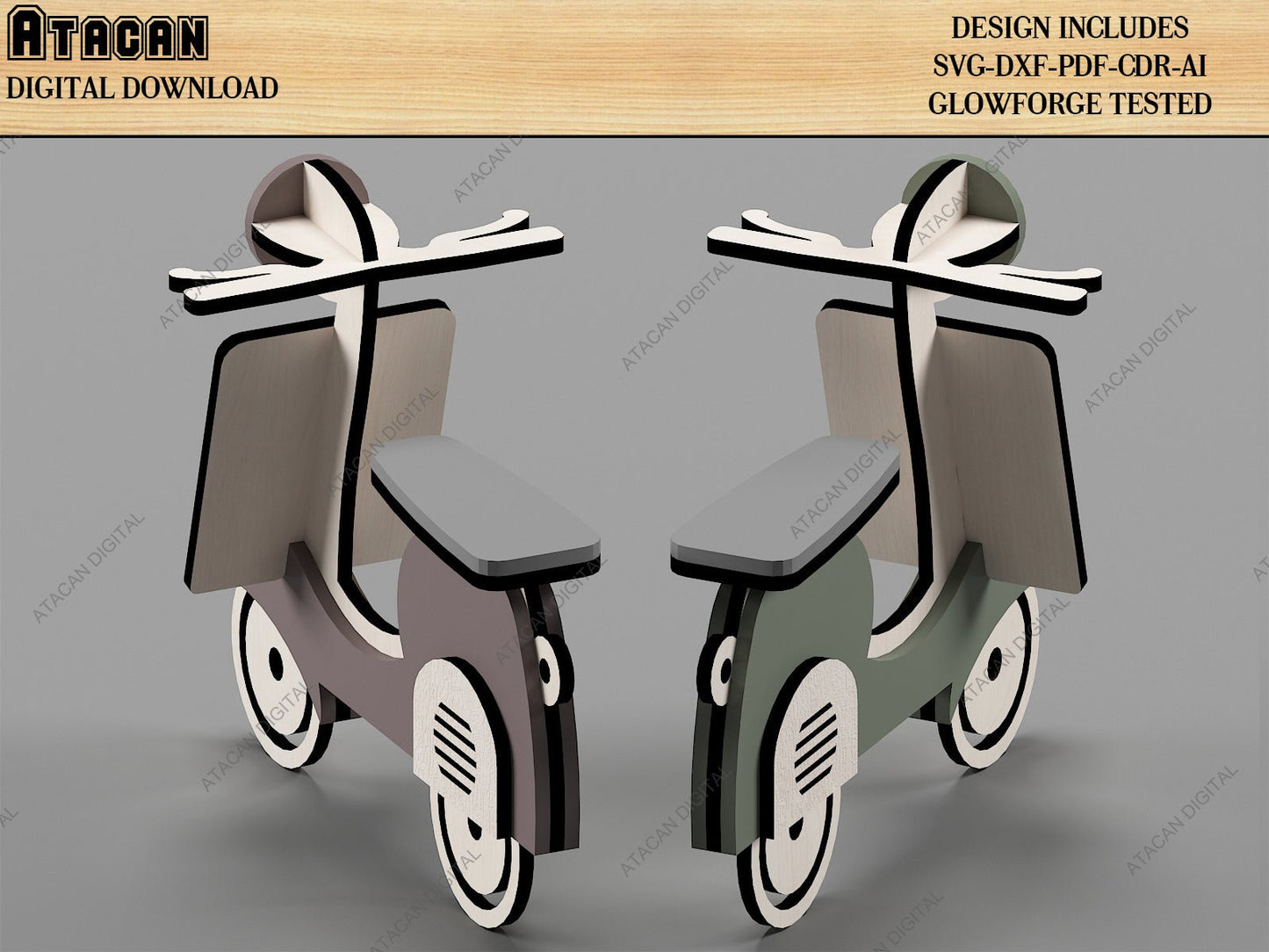 Lambretta Scooter Vespa Cut Files / Wooden Box House Shaped / Layered Round Christmas Decor SVG DXF CDR Ai 502