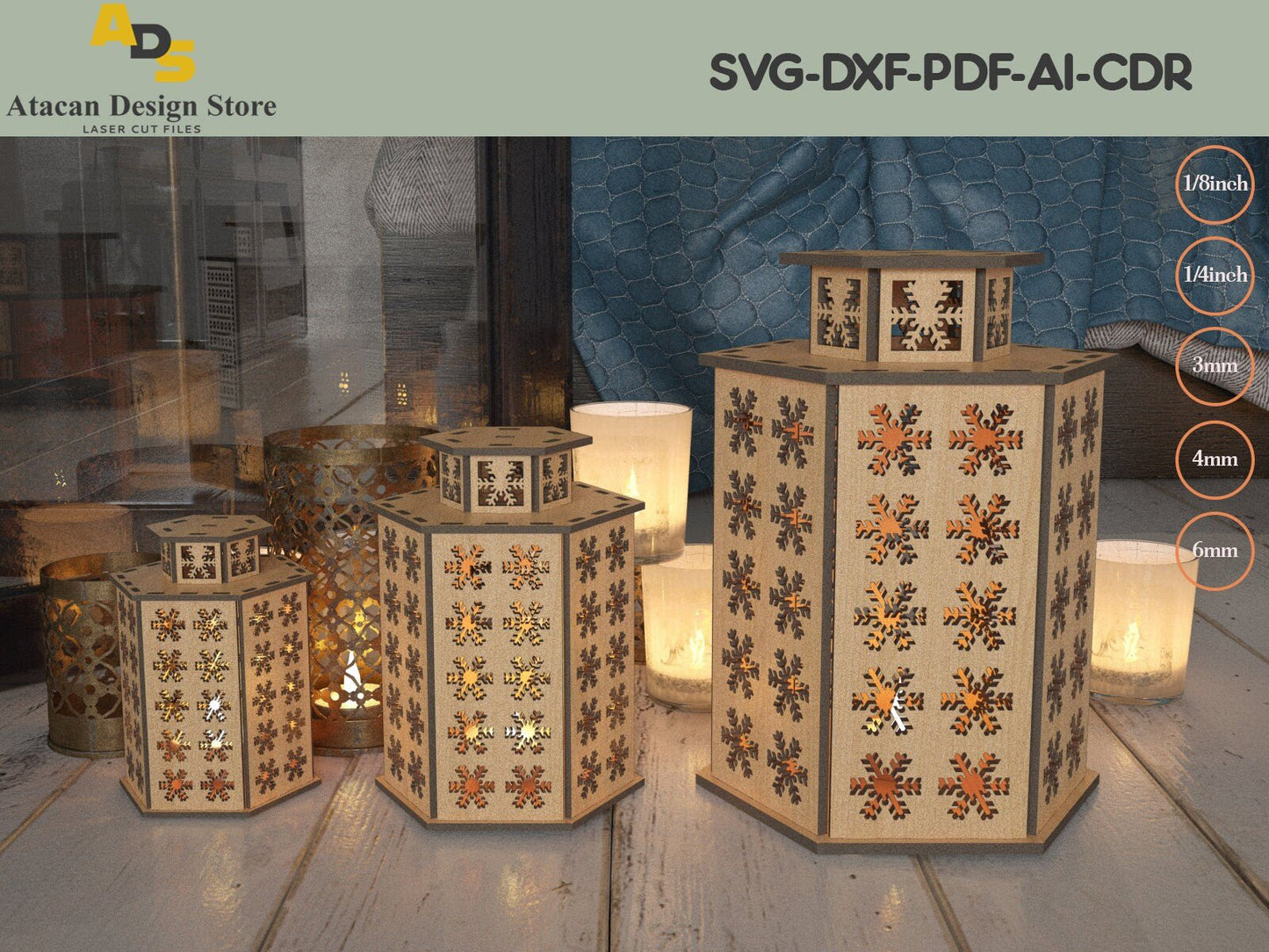 Laser Cut Christmas Candle Light / Xmas Candlestick Lamp / Candle Holder / Snowflake Pattern ADS194