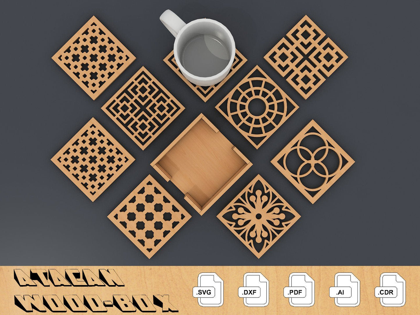 Laser Cut Coasters and Decor SVG DXF Files Instant Download, Laser Cutting GlowForge 093