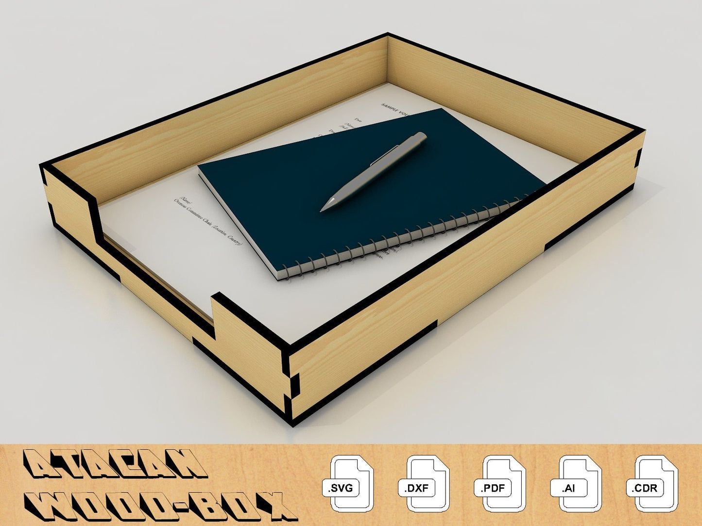Laser Cut Desk Accessories Set Document Tray, Pencil Holder, Coasters, Business Card Holder, Vector Glowforge SVG Download 070
