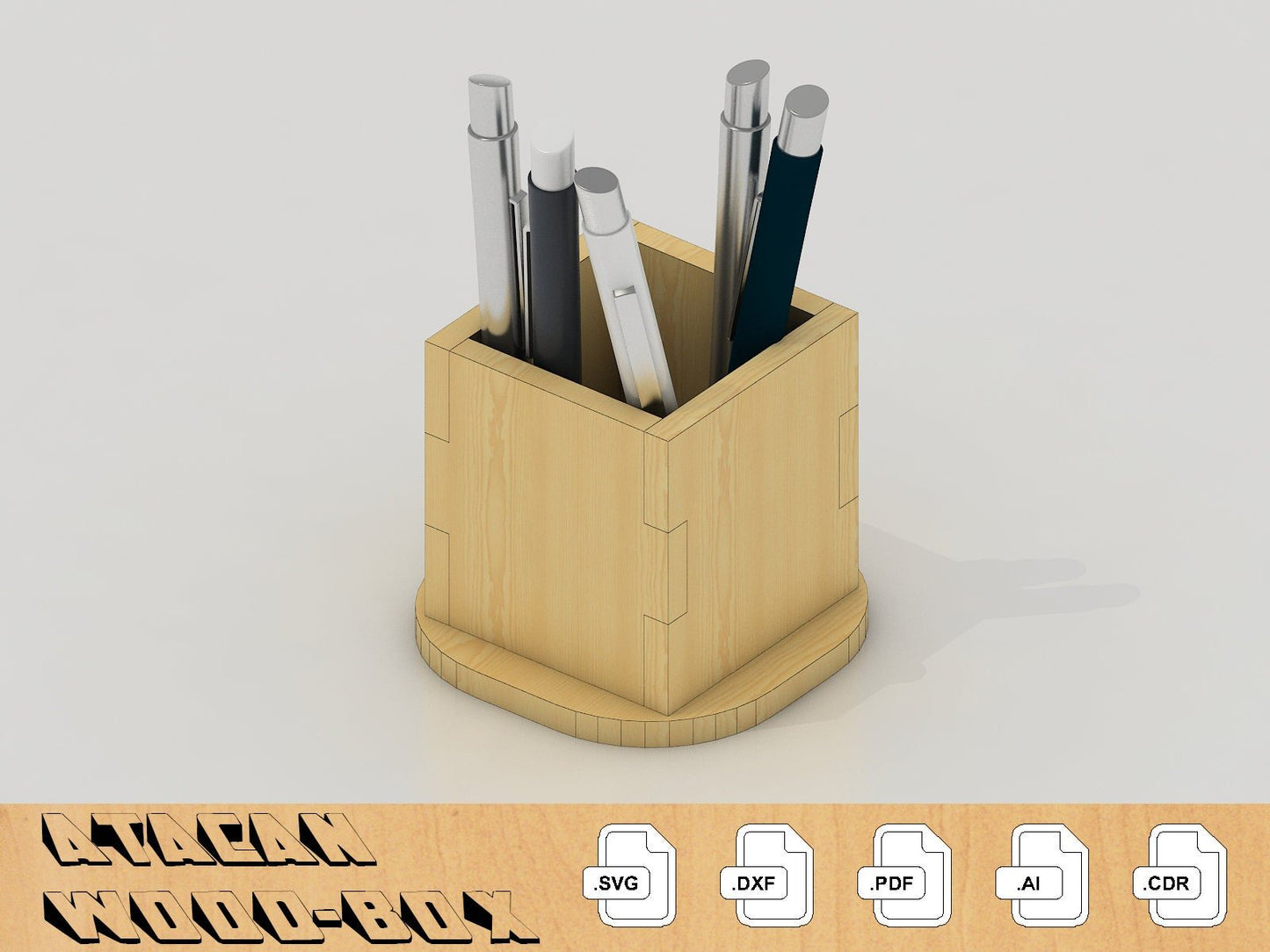 Laser Cut Desk Accessories Set Document Tray, Pencil Holder, Coasters, Business Card Holder, Vector Glowforge SVG Download 070