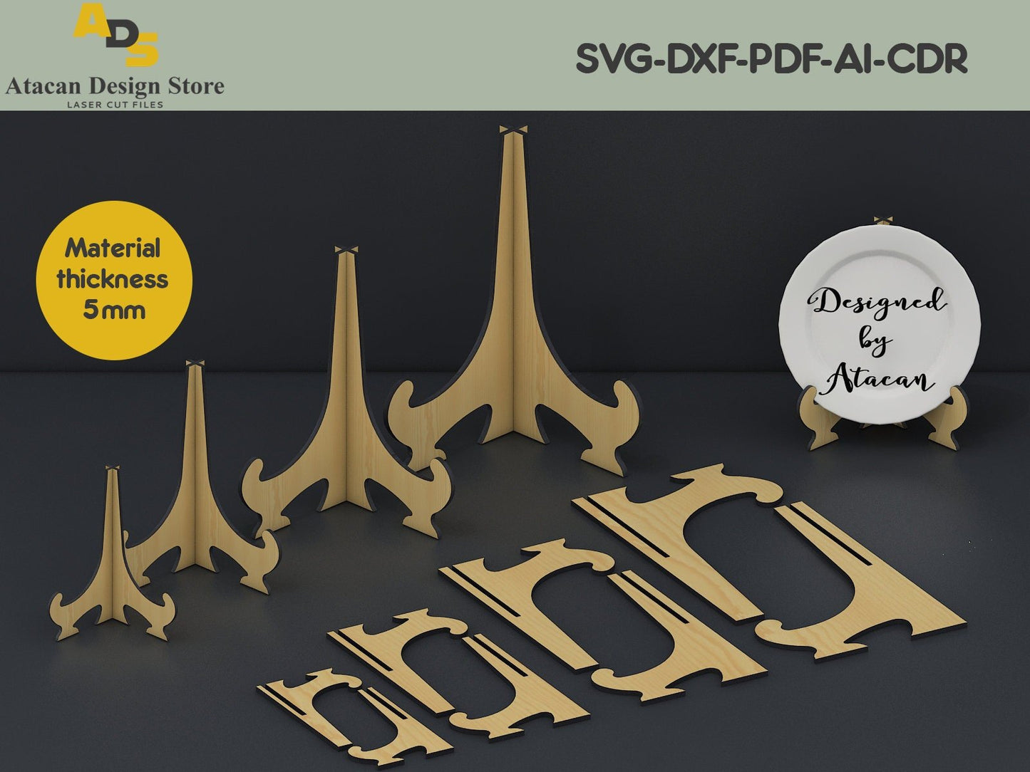 Laser Cut Easel Display Stand / Wood Easel Stand / Frame Holders / Laser Svg files ADS017