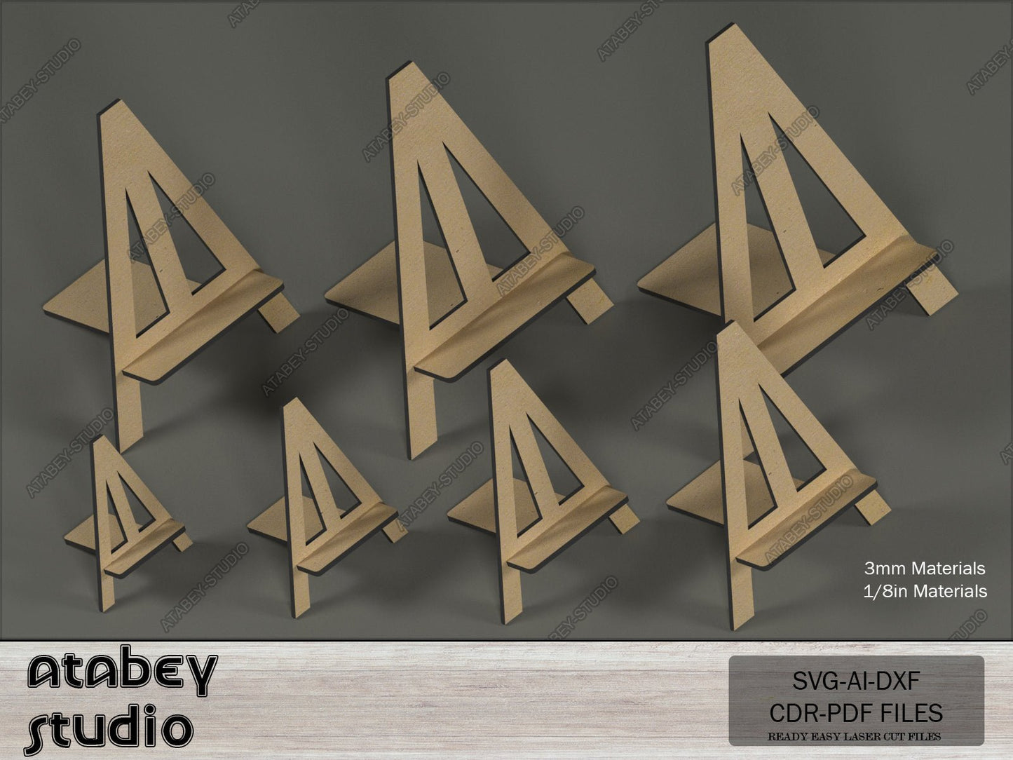 Laser Cut Easel Displays / Frame and Phone Stand Set / Simple Pic Frame Holders SVG CDR DXF Ai 557