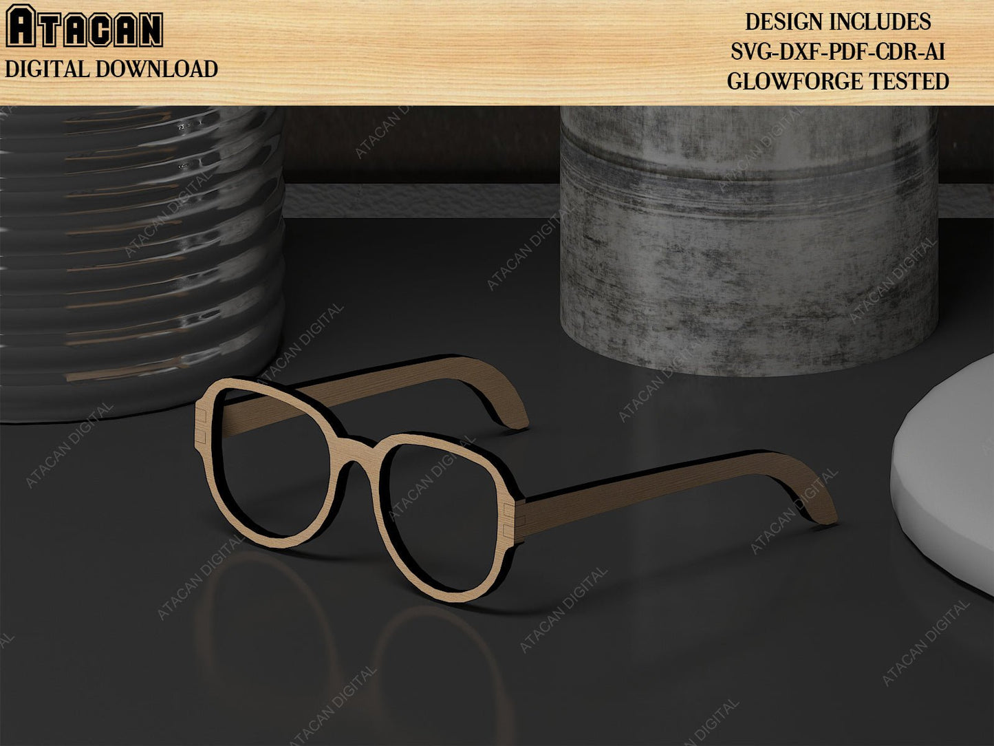 Laser Cut Items / Wood Handle Stamp / Pencil Box / Wooden Sunglasses SVG DXF CDR Ai 495