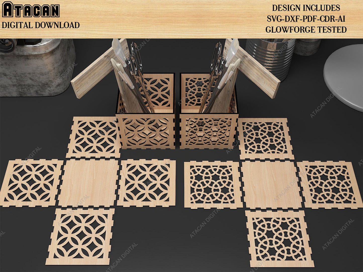 Laser Cut Items / Wood Handle Stamp / Pencil Box / Wooden Sunglasses SVG DXF CDR Ai 495