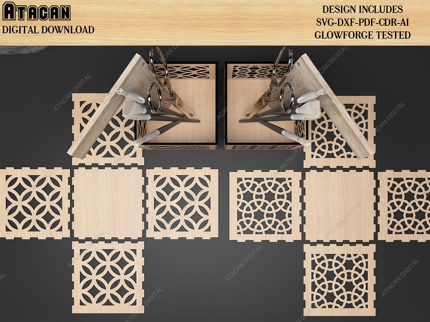 Laser Cut Items / Wood Handle Stamp / Pencil Box / Wooden Sunglasses SVG DXF CDR Ai 495