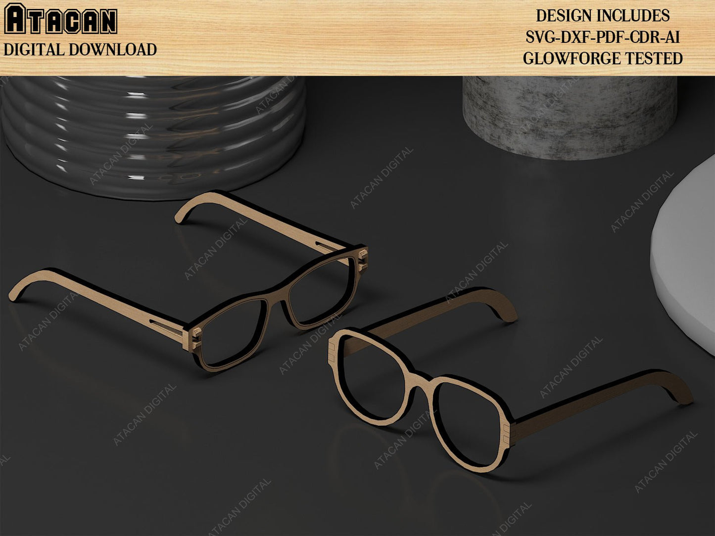 Laser Cut Items / Wood Handle Stamp / Pencil Box / Wooden Sunglasses SVG DXF CDR Ai 495