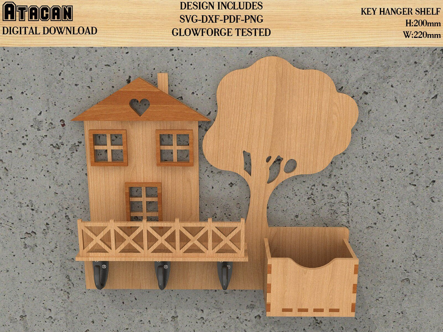 Laser cut KEY Holder SVG files, key hanger wall mounted, Wall Organizer cut plan 116