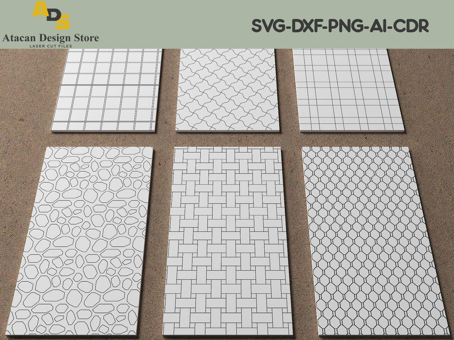 Laser cut Patterned Panel Files / Honeycomb, Checker, Parquet Panel Patterns / Vector Cutting Files 260