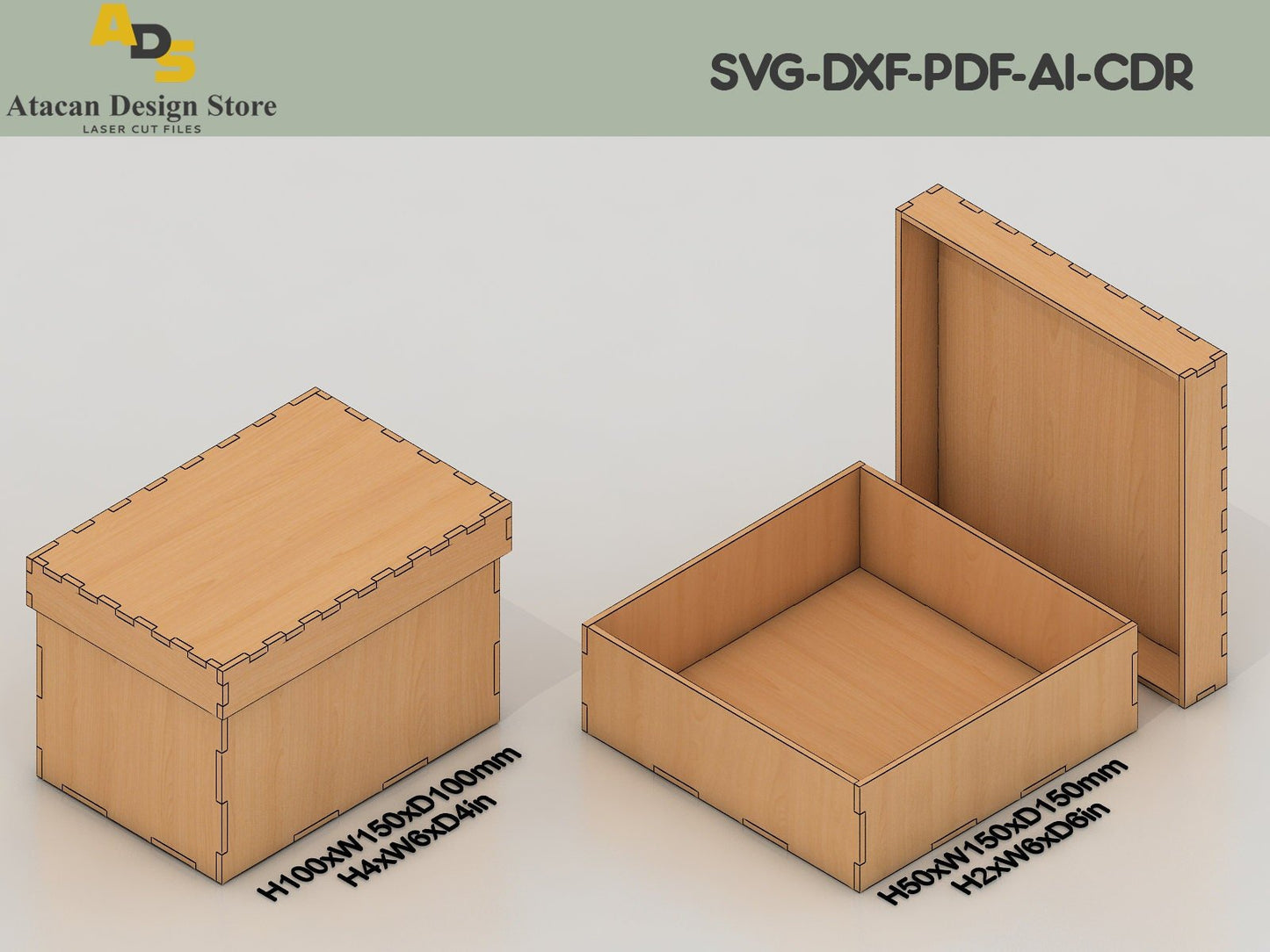 Laser Cut Storage Box With Lid / 12 Different Size Box Bundle / Svg, Cdr, Dxf Files ADS198