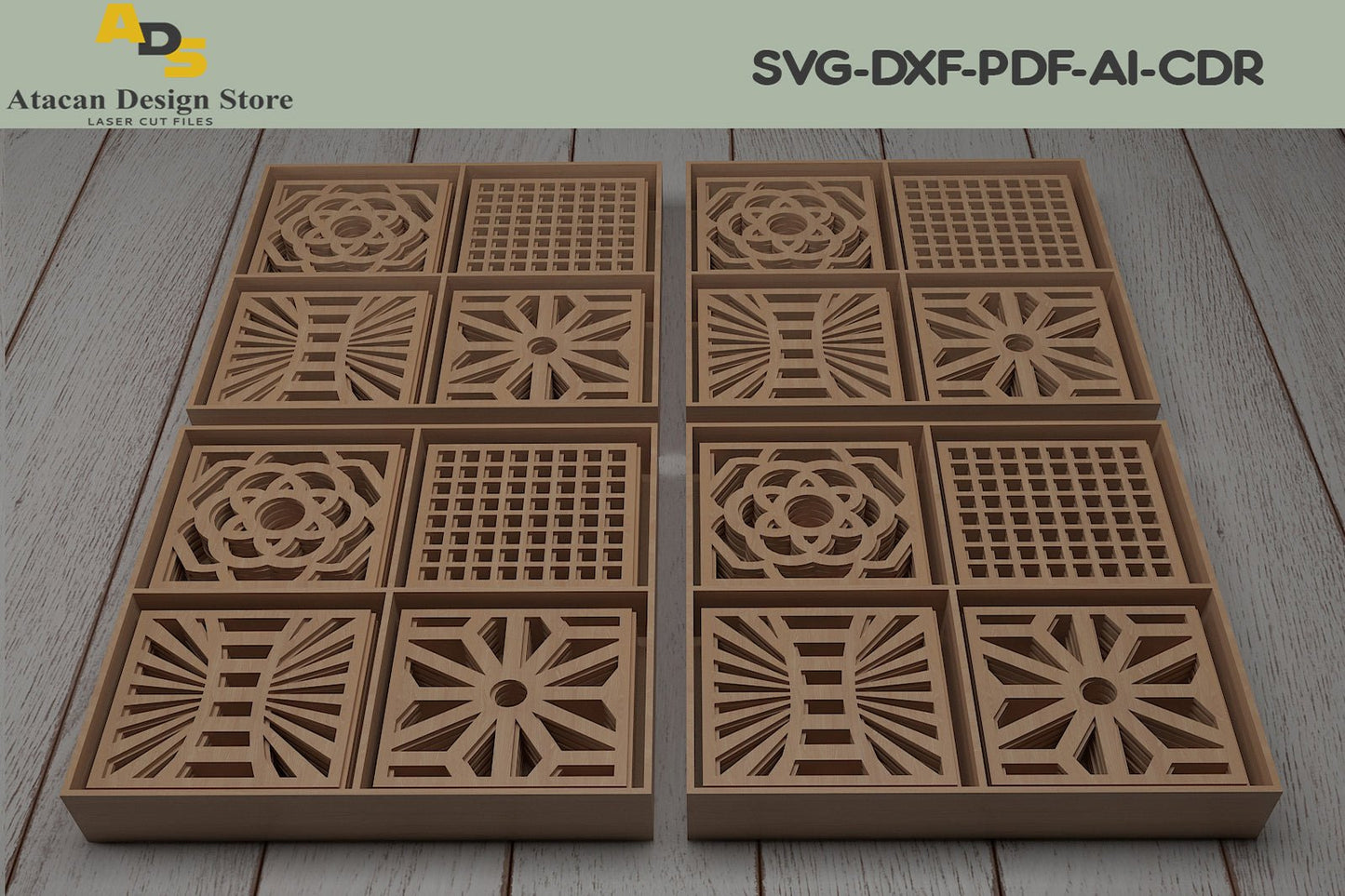 Laser cut Wooden Coaster Set / Housewarming gift / SVG DXF CDR Ai Format 284