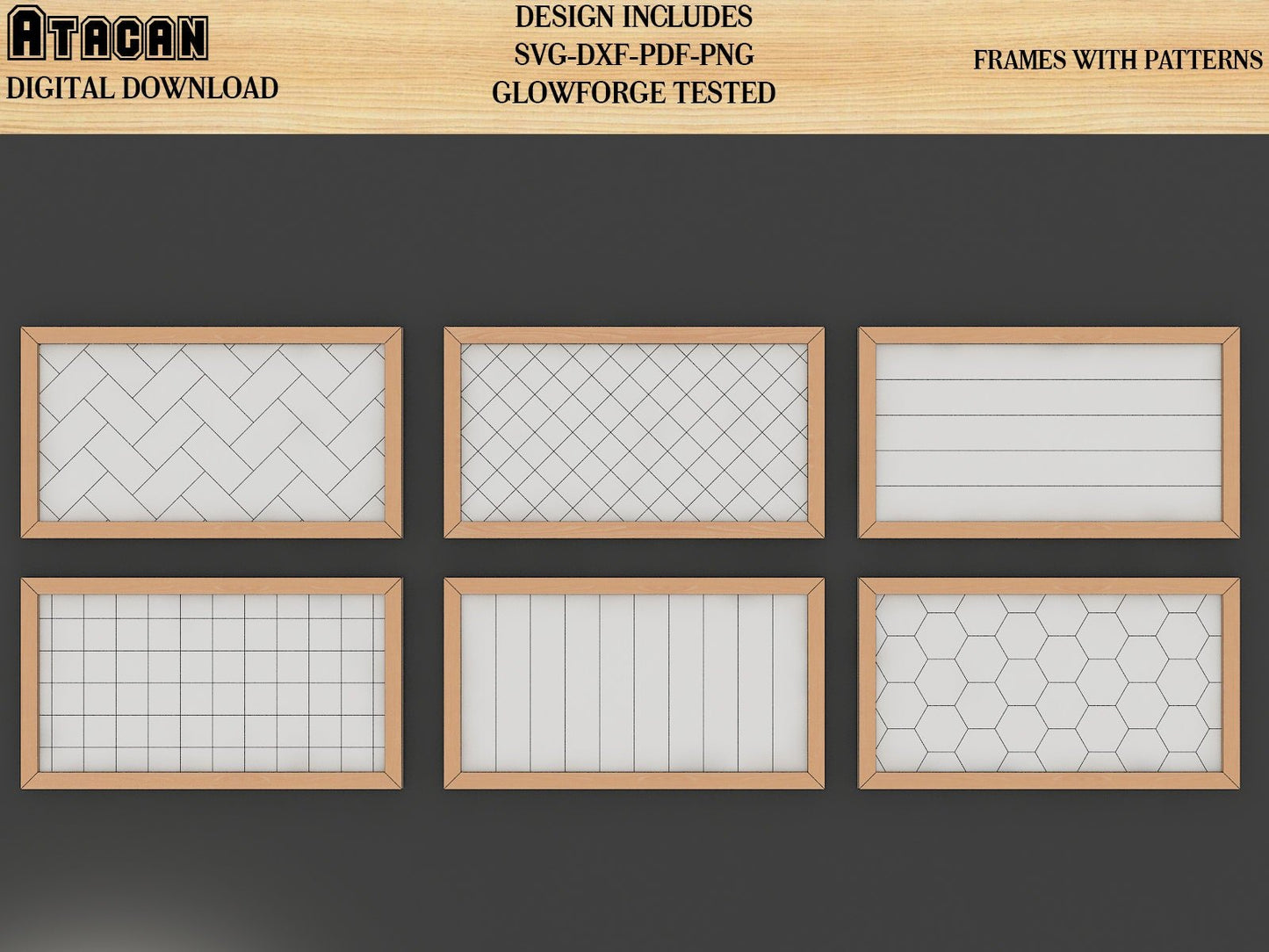 Laser SVG Framed Signs with Score Lines / Herringbone, Honeycomb, Shiplap Easy Cut Files 420