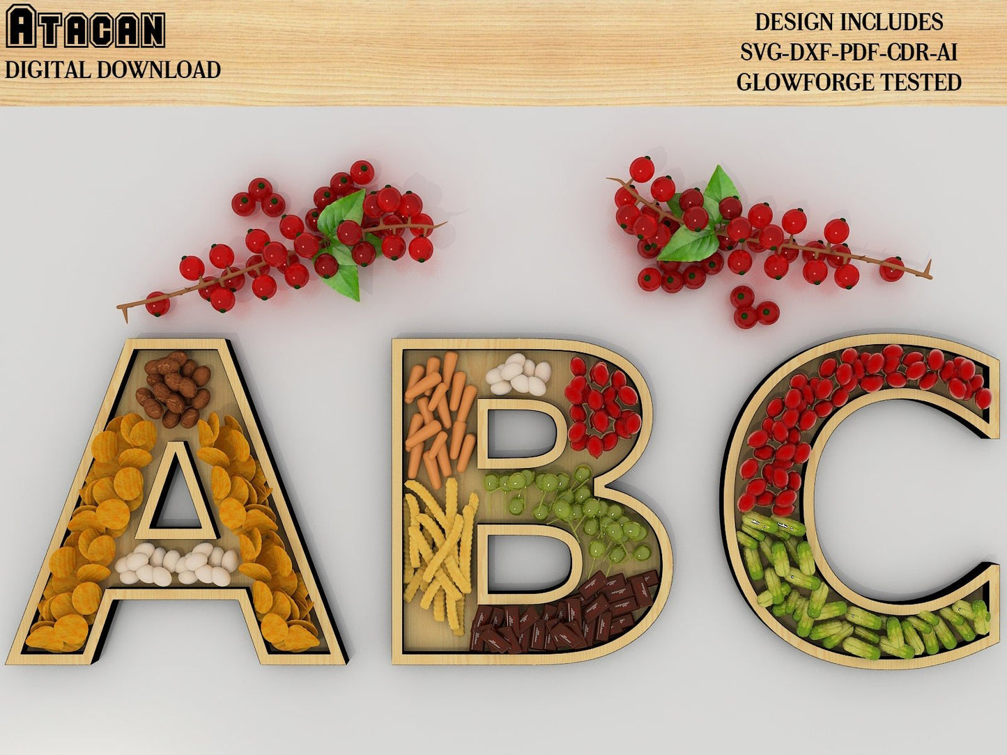 Letter fillable Dish, Alphabet Charcuterie Board Svg bundles - Uppercase Letter Laser Cut Files - Glowforge Ready 268
