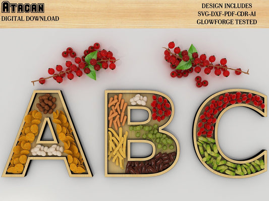 Letter fillable Dish, Alphabet Charcuterie Board Svg bundles - Uppercase Letter Laser Cut Files - Glowforge Ready 268
