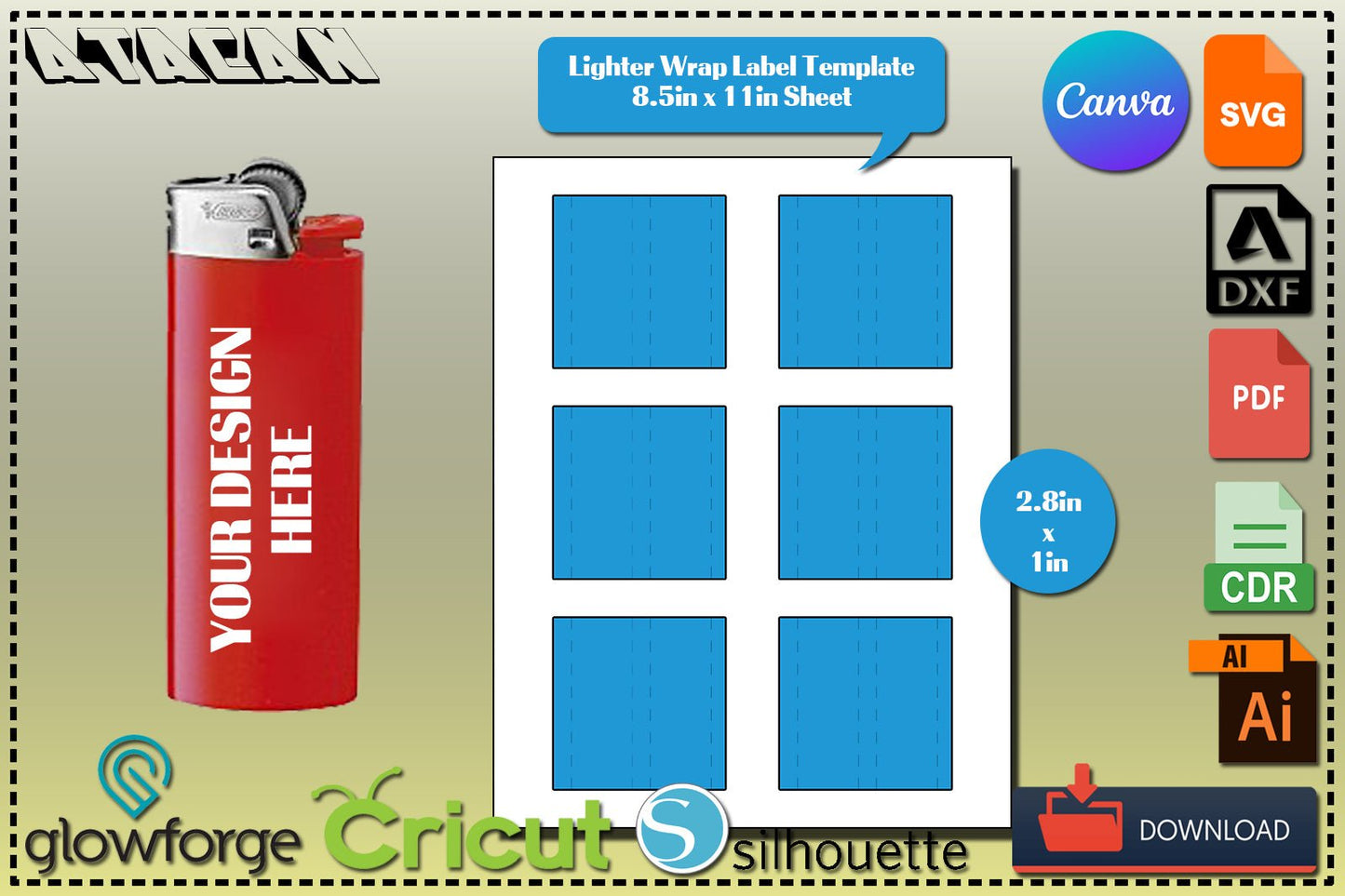 Lighter label Template / Lighter wrapper Vector / Sublimation Template / Canva Editable 8.5"x11" sheet, SVG DXF Ai CDR 349