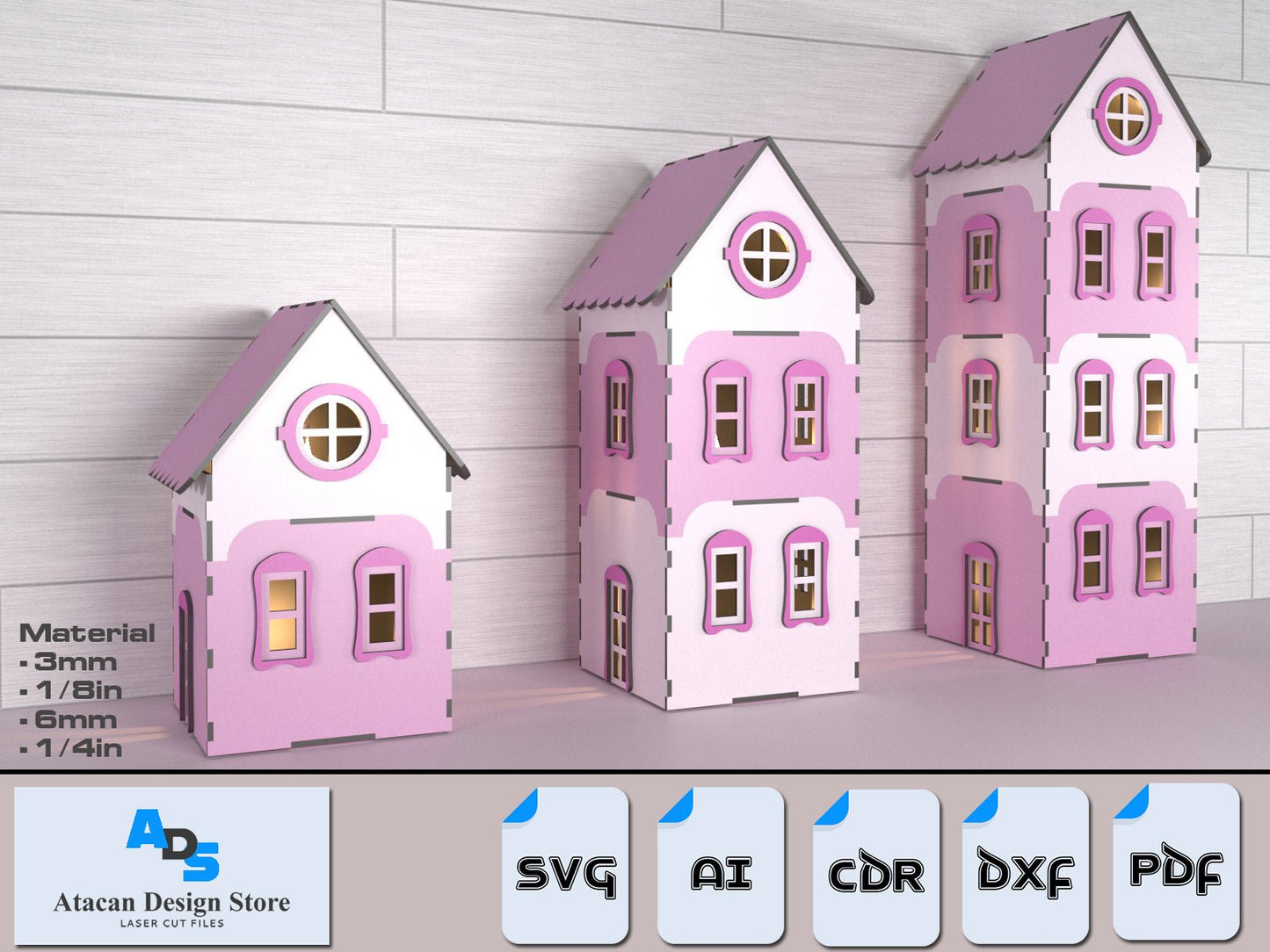 Modular Design Miniature Dollhouse / Apartment Tea Light Lantern Candle Holder / Doll House Home Laser Cut Files SVG DXF Ai CDR PDf ADS356
